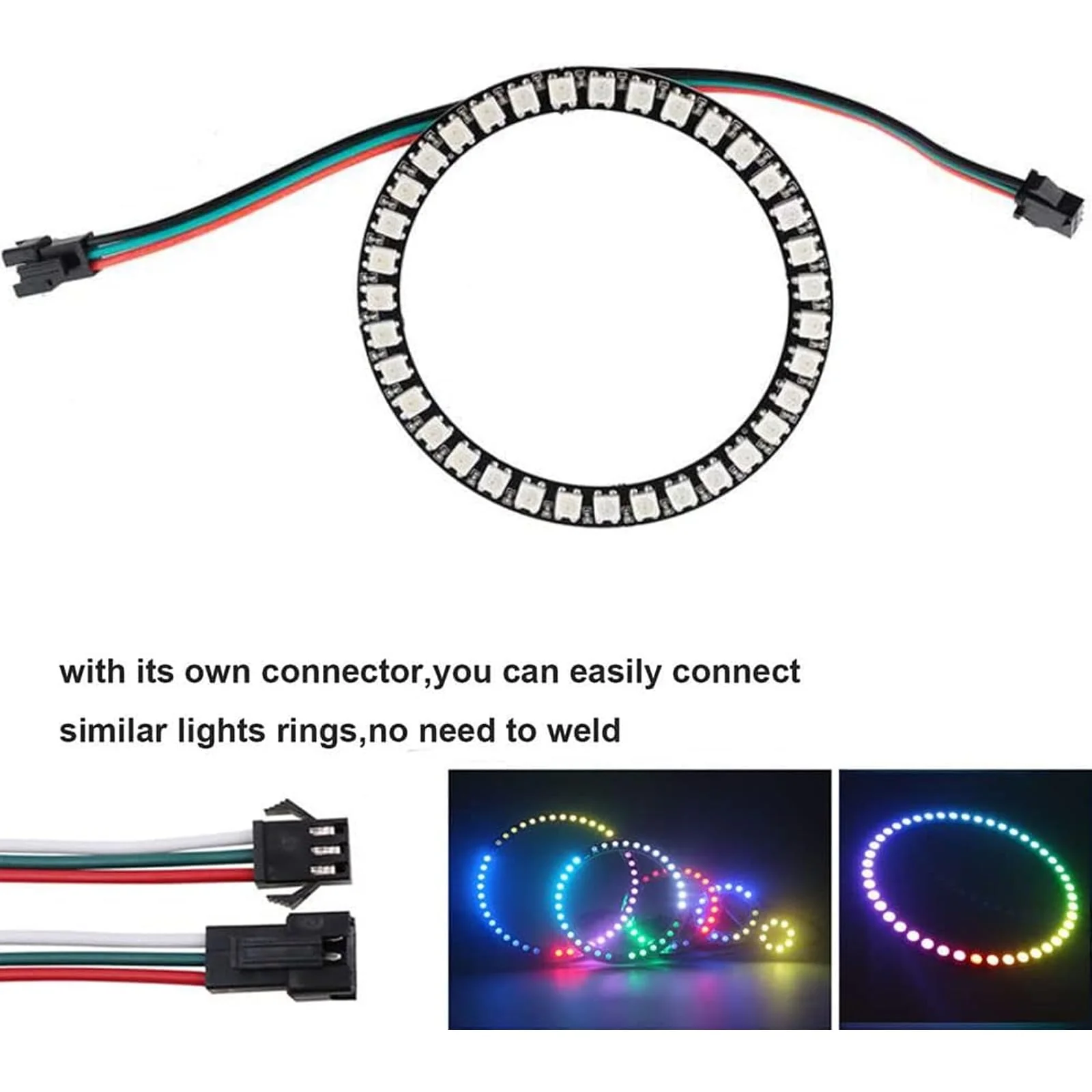 Sparkleiot WS2812B Pixel Ring 35 LEDs 5050 RGB - Individually Addressable Full Colour LED Ring with Integrated WS2812 IC for Arduino, Raspberry Pi, ESP8266 (DC5V + LED Controller) - Image 3