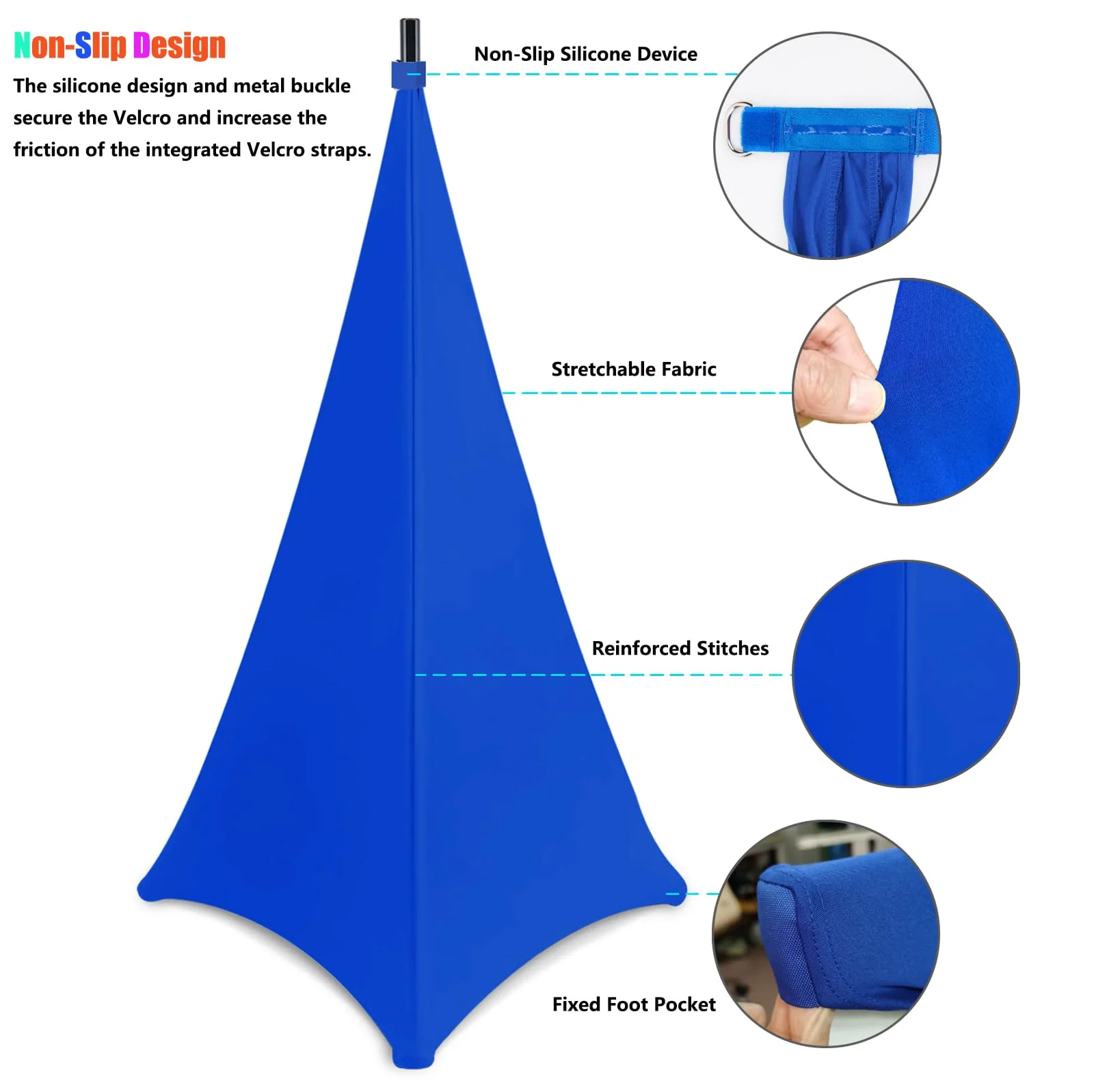 Speaker Stand Cover, Tripod Scrim Cover for Speaker & Lighting Stands, Ideal for Weddings, Banquets & DJ Events (2-Pack, Blue) 2-Pack, Blue - Image 3