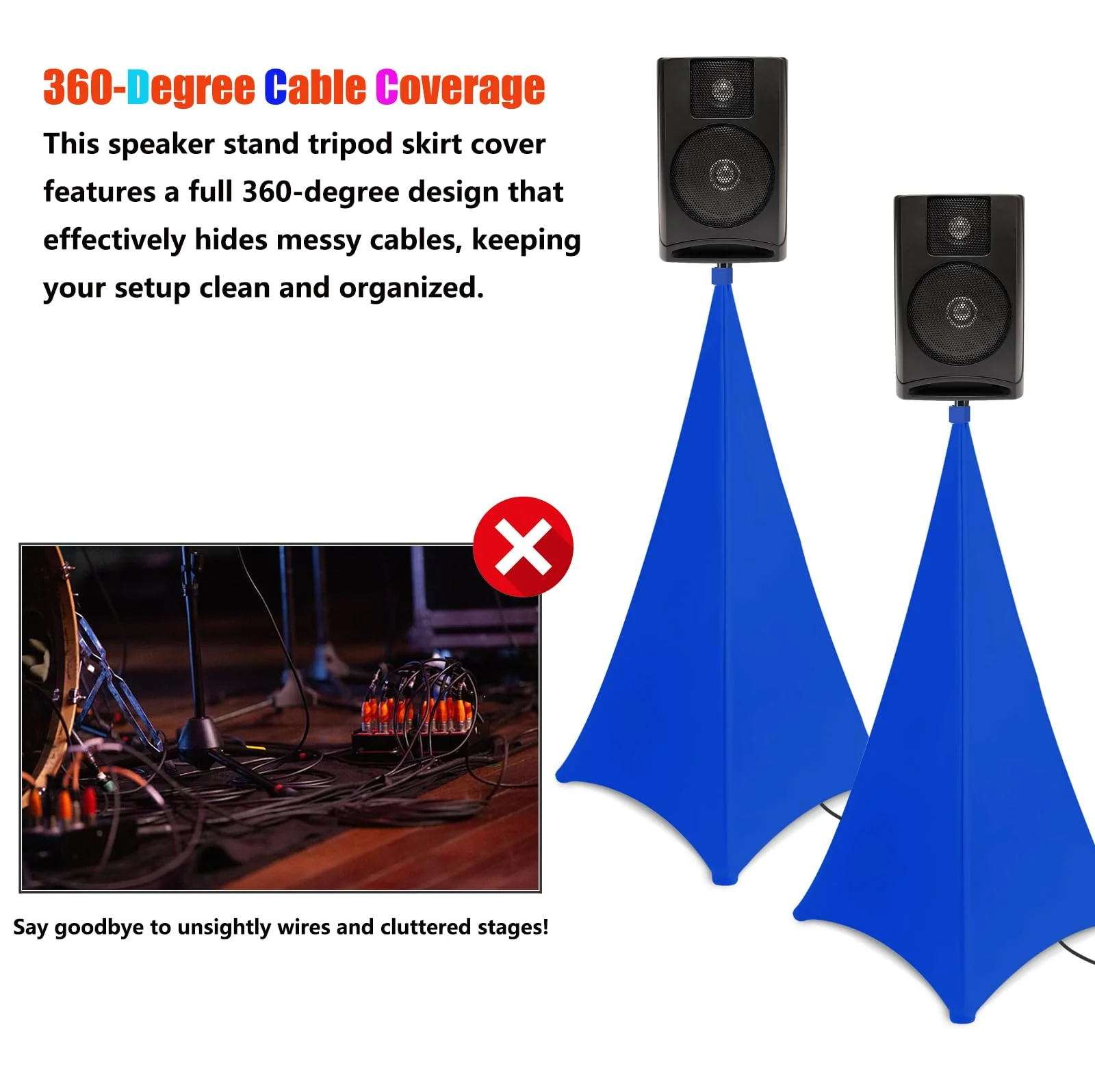 Speaker Stand Cover, Tripod Scrim Cover for Speaker & Lighting Stands, Ideal for Weddings, Banquets & DJ Events (2-Pack, Blue) 2-Pack, Blue - Image 4