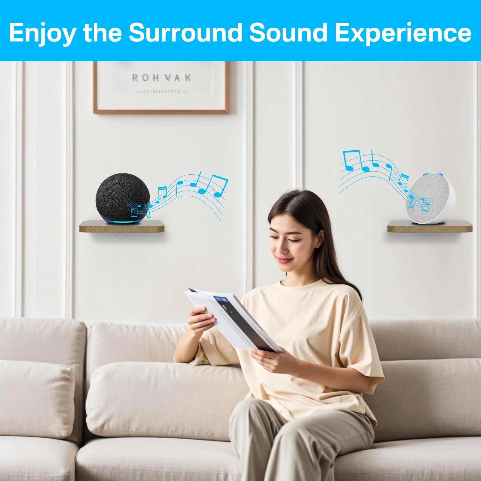 Speaker Wall Mount for Echo Dot, Echo Show 5, Echo Pop Wall Mount - Adjustable Speaker Shelf for Echo Pop, Echo Show 5 Mount, 3rd/4th/5th Gen Echo Dot Mount, Echo 4th Gen Floating Wall Shelves, 1 Pair - Image 6
