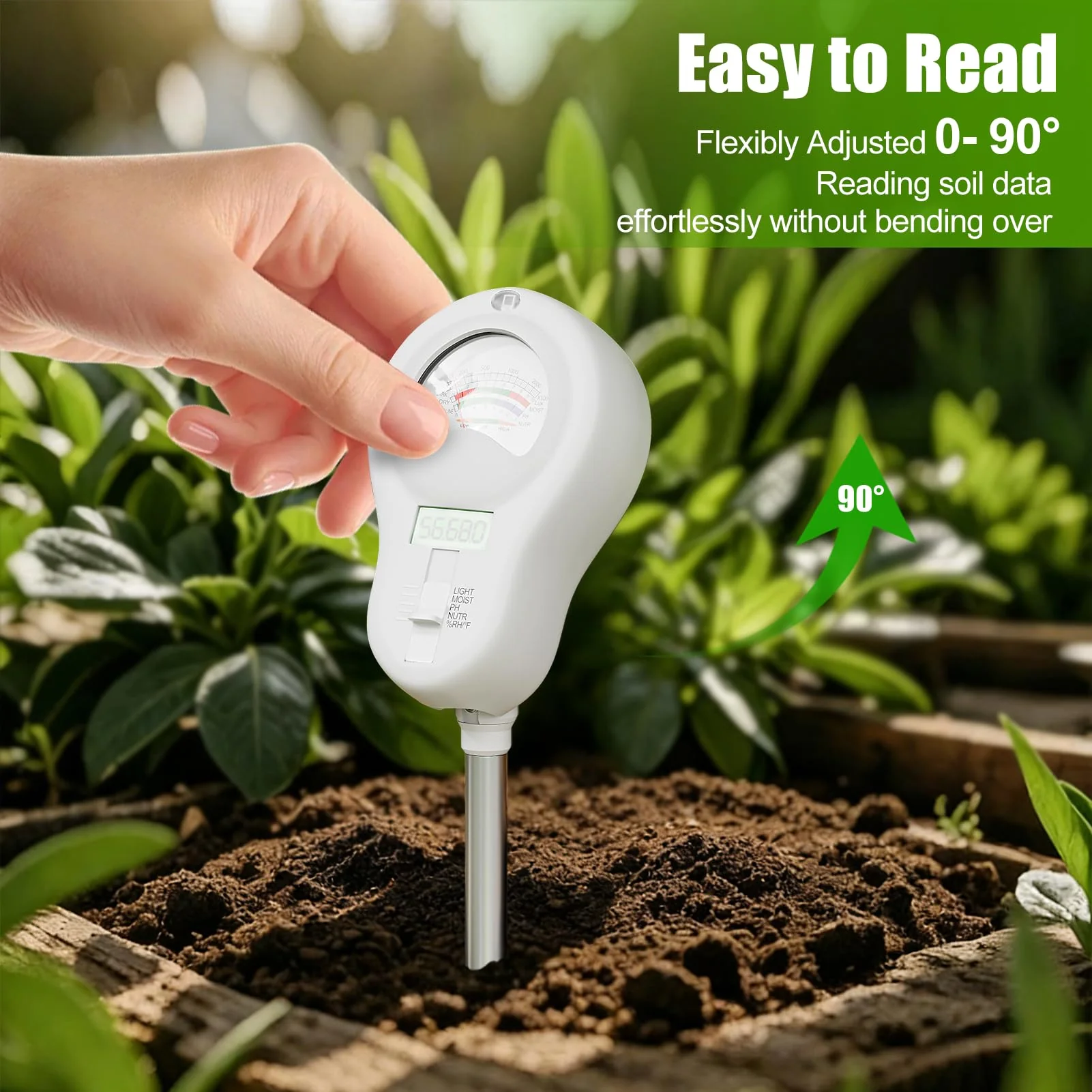 SPECILITE 6-in-1 Soil Tester, Digital Soil Moisture Meter/PH Meter/Sunlight/Temperature/Fertility Monitor with 2 Removable Probe, Dual Screen Soil Test Kit for Gardening, Lawn, Indoor & Outdoor Plant - Image 3