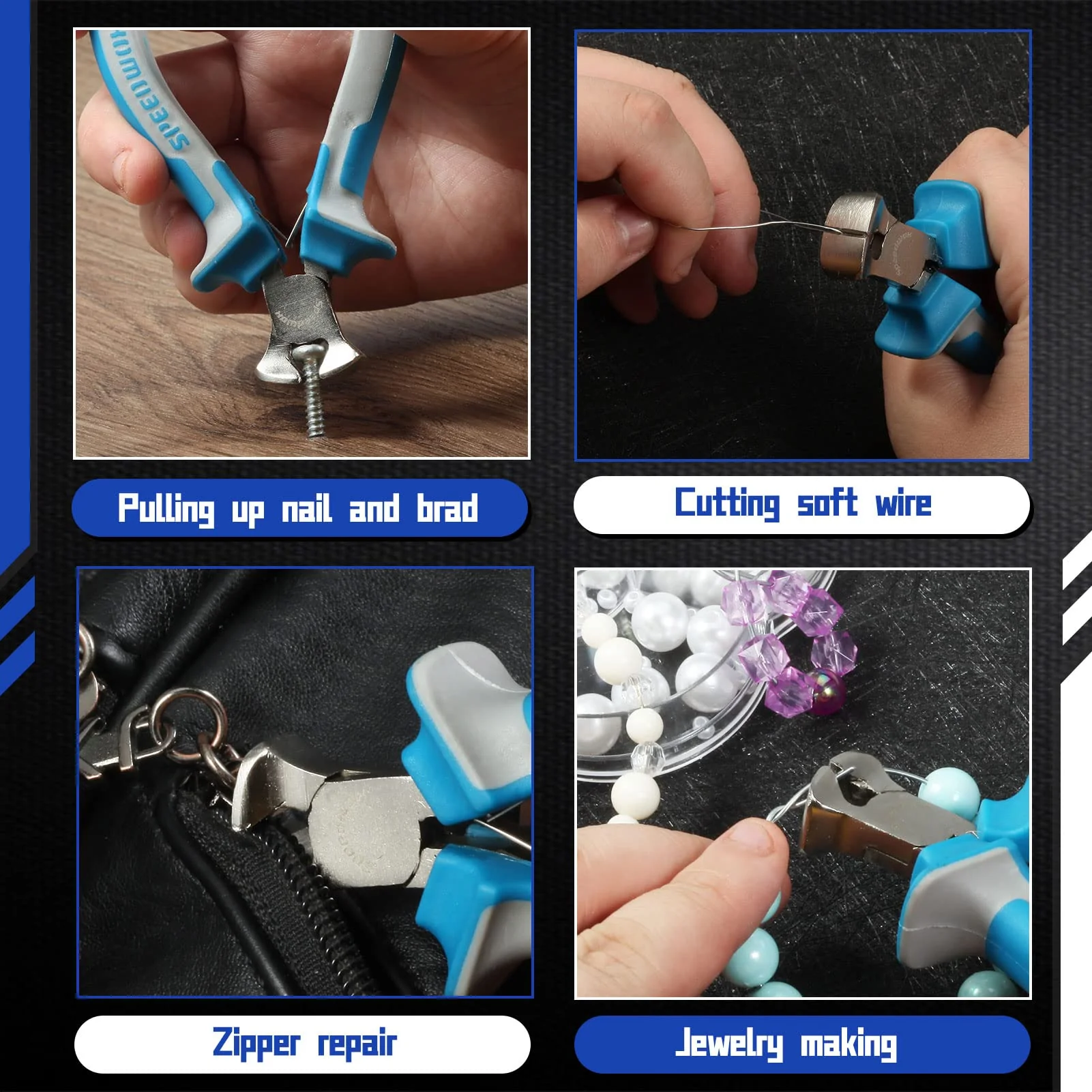 SPEEDWOX 4 Inches End Nippers Precision End Cutters Pliers Mini End Cutting Nippers Fine Pliers with Spring Micro Functional Small Wire Cutter Jewelry Making Shoes Repair Tool Pull Nails Brads 4" End Cutting Plier - Image 6