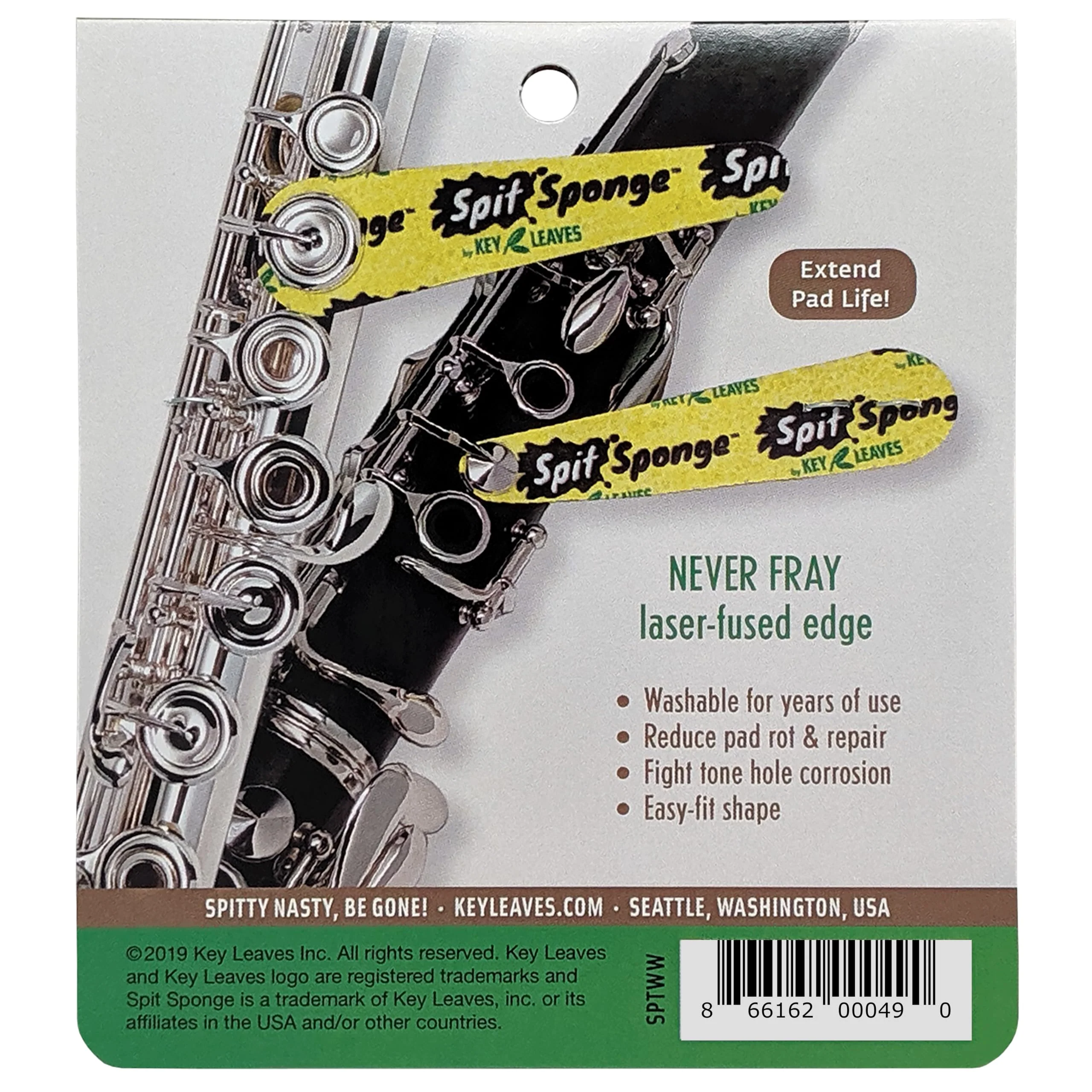 Spit Sponge (2 piece) Pad Dryer Cleaner for Clarinet, Flute, Oboe, Bassoon, by Key Leaves - Image 5