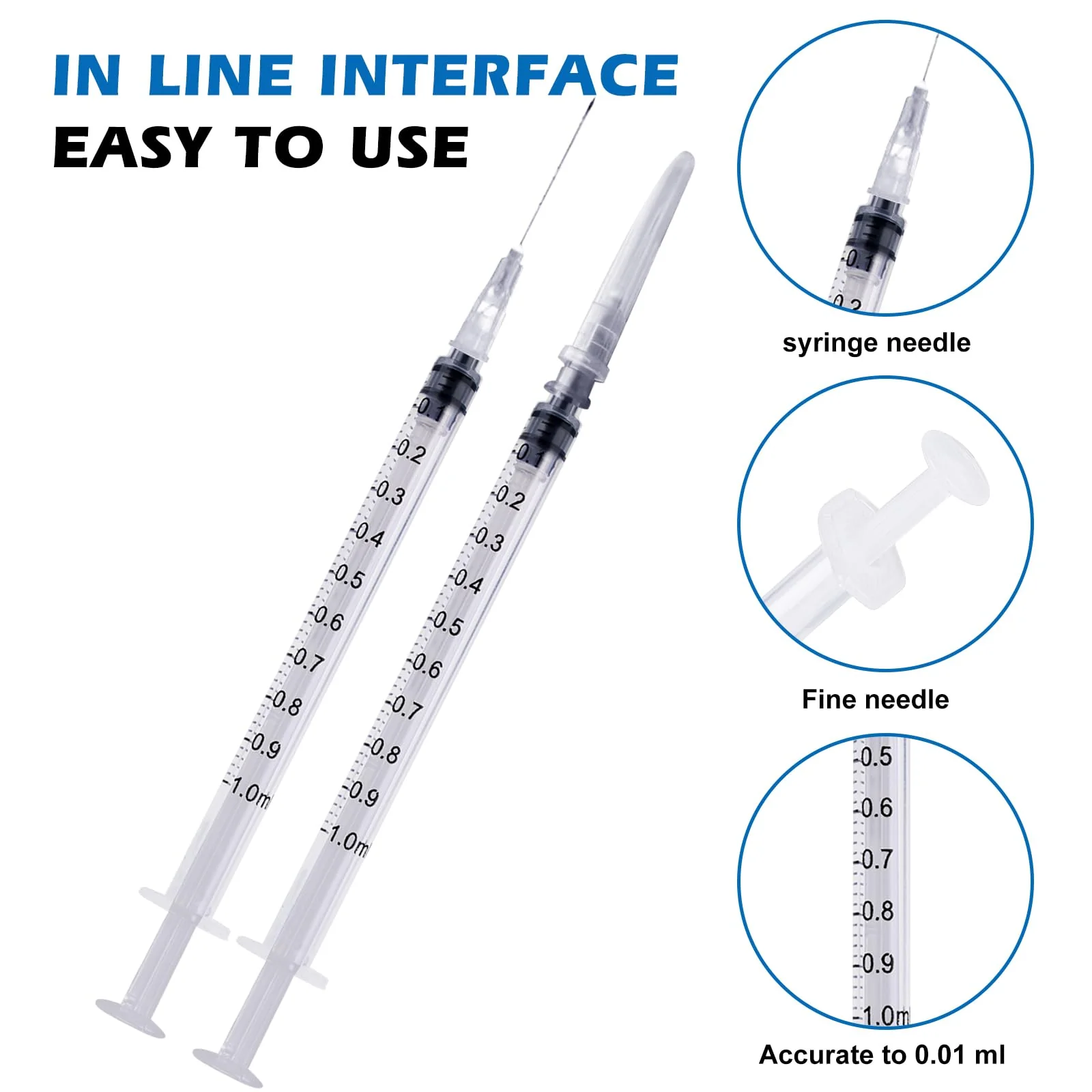SPORWAY Pack of 100 Sterile Syringes, 1 ml Plastic Syringe with Needles with Caps, Colostrum Syringe 1 ml Dosing Syringe for Refilling and Measuring Liquids, Pet Feeding (White) White - Image 4