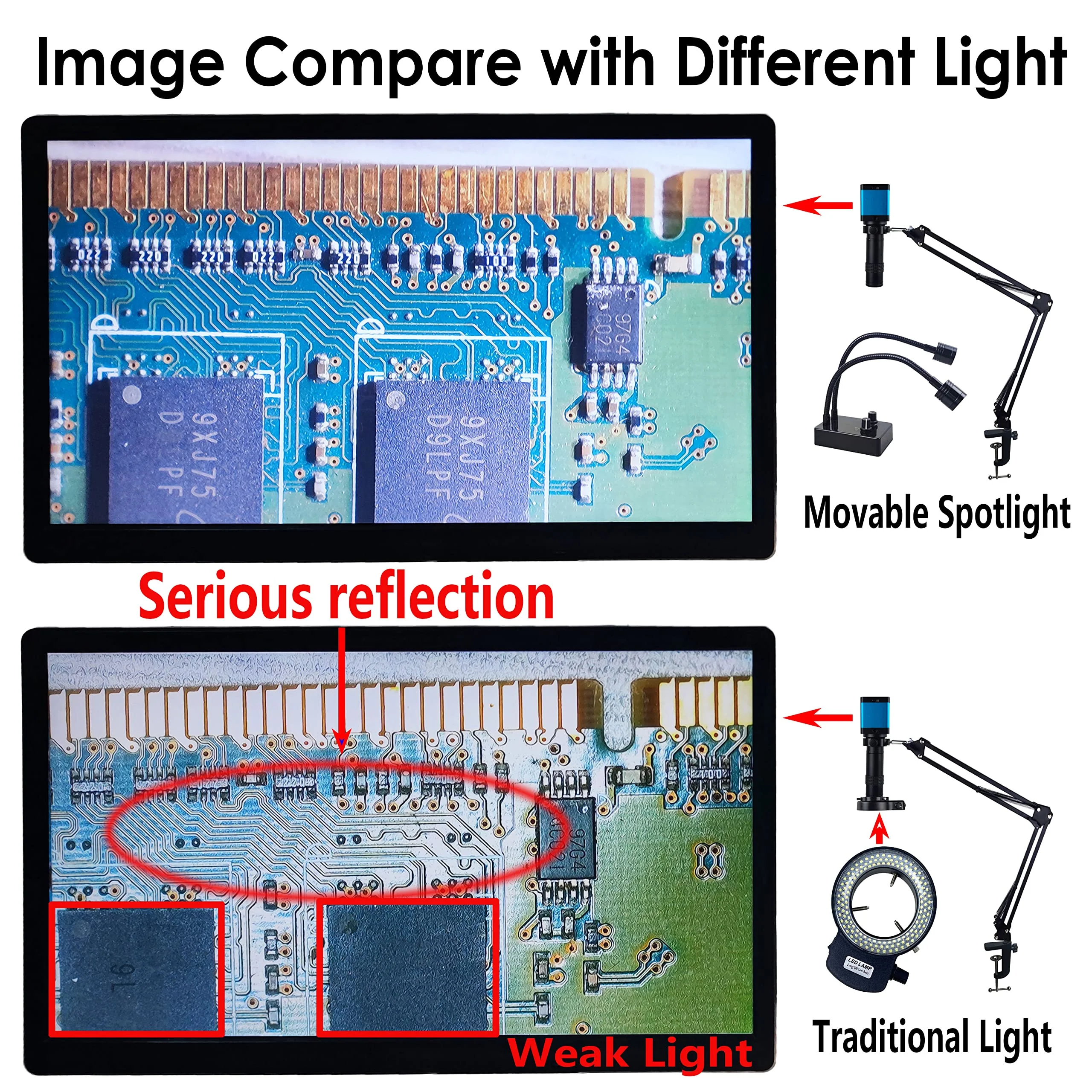 Spotlight Microscope Light Source, USB Desk Mini LED Dual Gooseneck Lights Illuminator for Stereo Microscope Camera Industrial Video Zoom C Mount Lens for Repair Soldering PCB Lab - Image 3