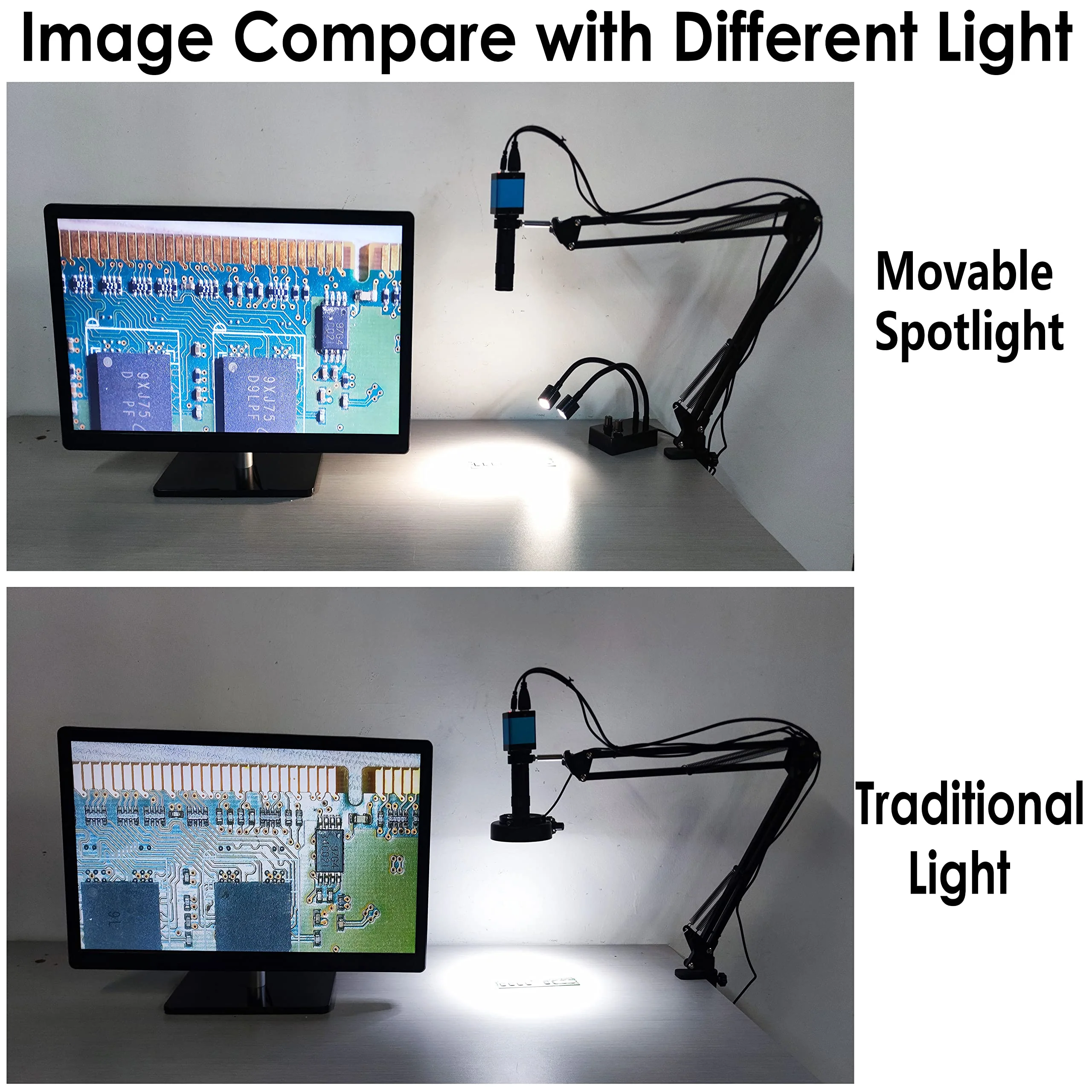 Spotlight Microscope Light Source, USB Desk Mini LED Dual Gooseneck Lights Illuminator for Stereo Microscope Camera Industrial Video Zoom C Mount Lens for Repair Soldering PCB Lab - Image 4
