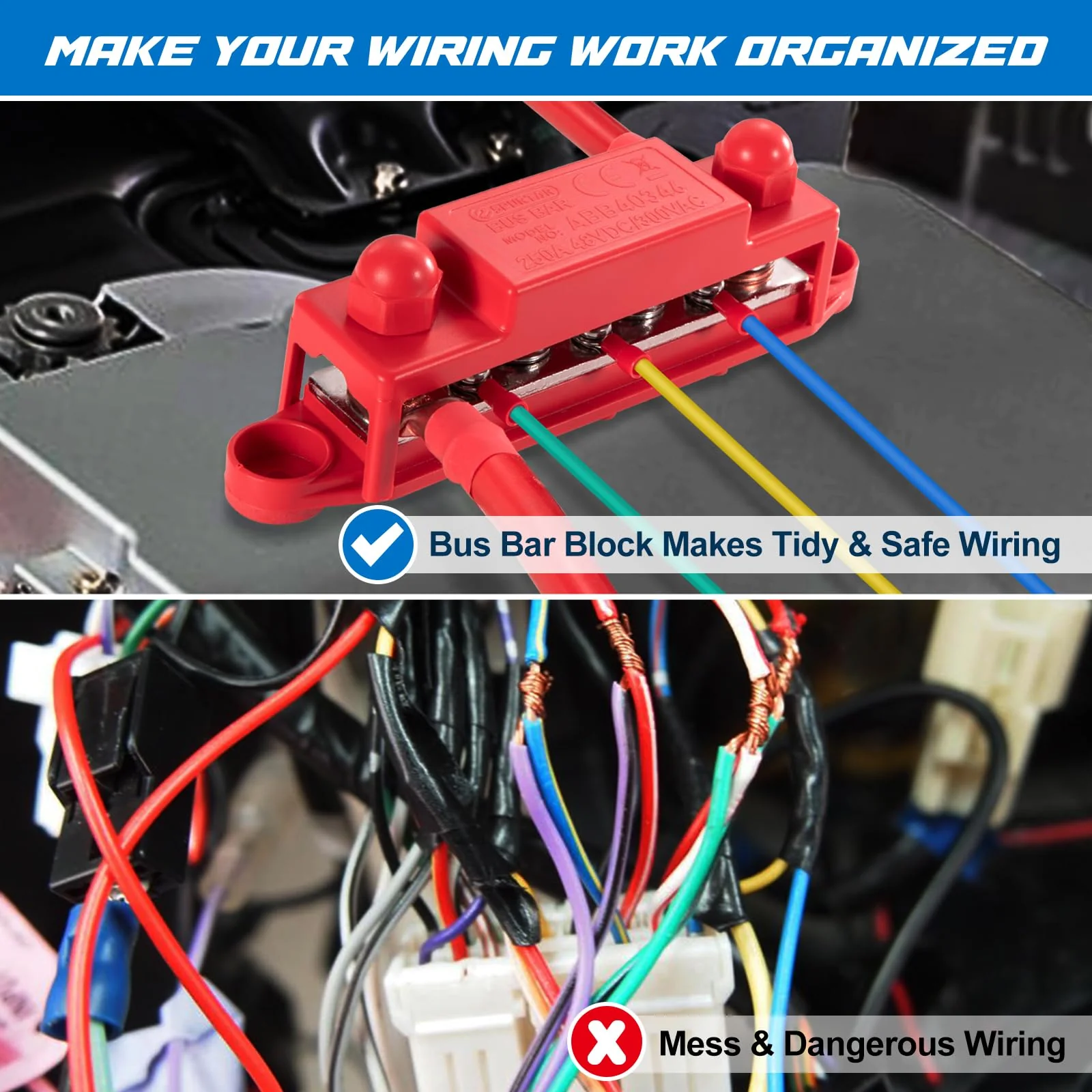 Spurtar 12V Bus Bar 12V Power Distribution Block 4X 5/16'' M8 Stud 6X #8 M4 Screws Bus Bar Terminal Block 12V 24V 48V 250A Battery Bus Bar for Car Truck RV ATV Boat Trailer Red Black Pair 4 x 5/16'' M8 - 6x #8 Screws - Image 4