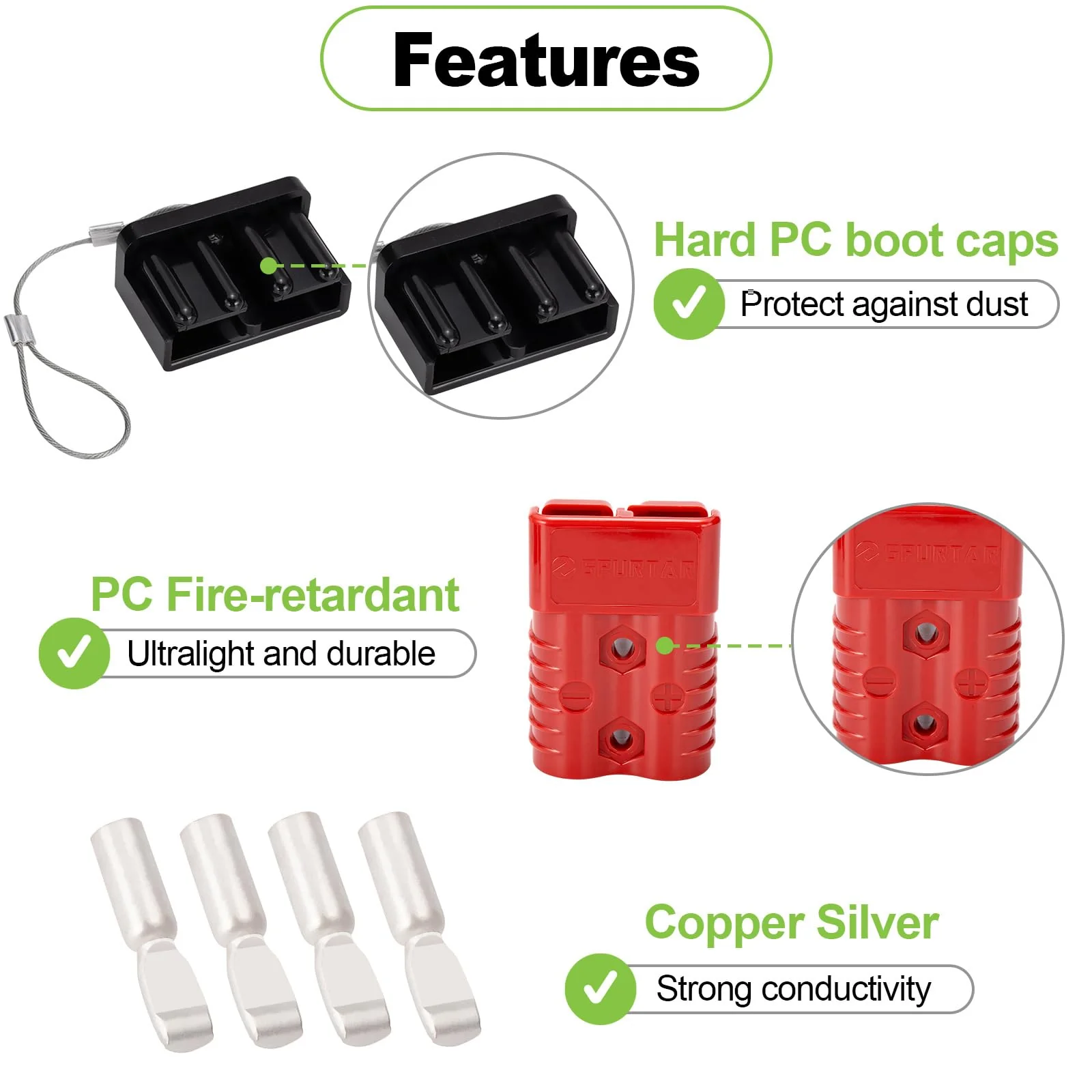 Spurtar 175A Battery Quick Connect/Disconnect, 1/0 AWG Wire Harness Plug, 12-36V Quick Connect Jumper Cables for Car ATV Lifts Motors Trailer Towing Winch, 4Pcs, Red 175A(4 Pack) - Image 4