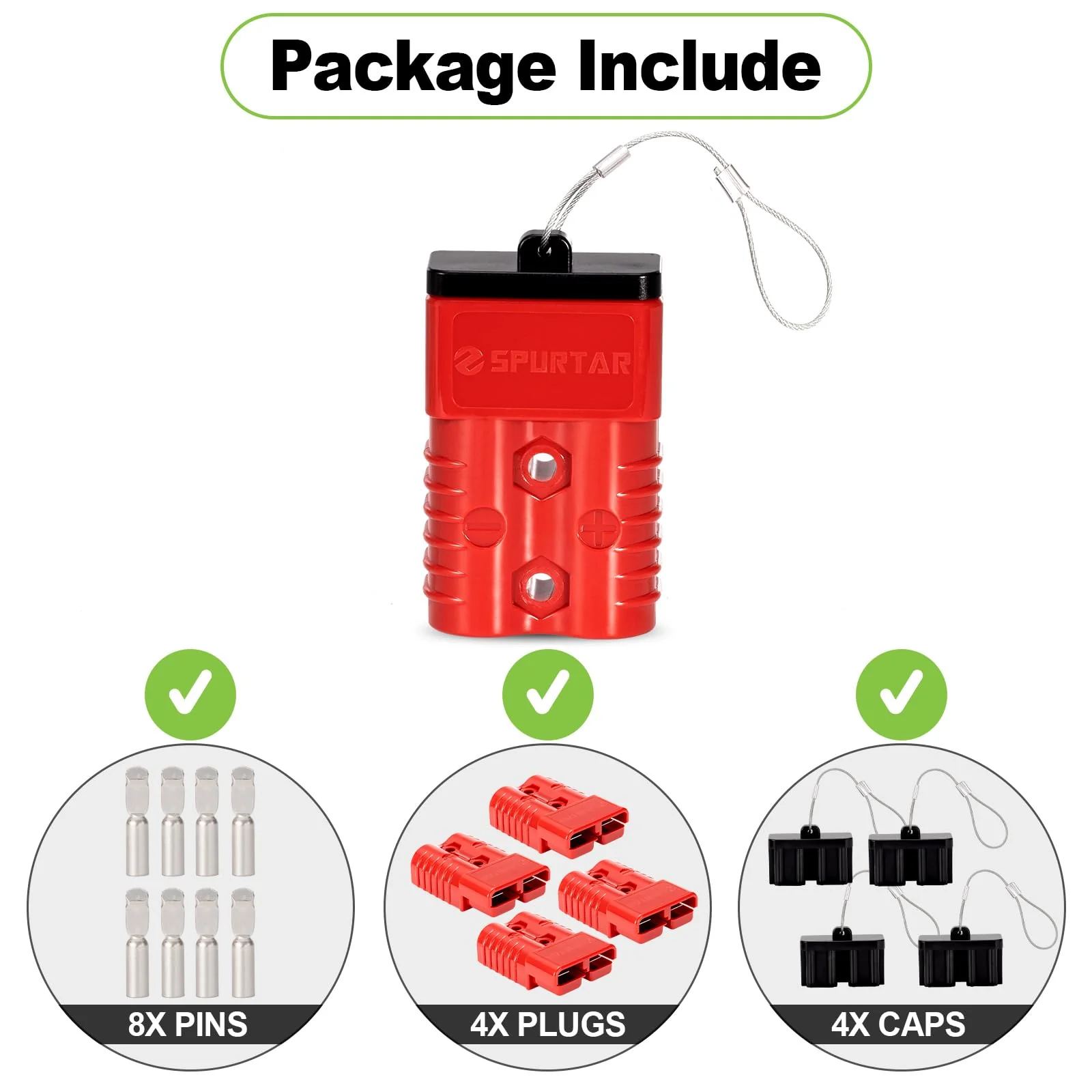 Spurtar 175A Battery Quick Connect/Disconnect, 1/0 AWG Wire Harness Plug, 12-36V Quick Connect Jumper Cables for Car ATV Lifts Motors Trailer Towing Winch, 4Pcs, Red 175A(4 Pack) - Image 7