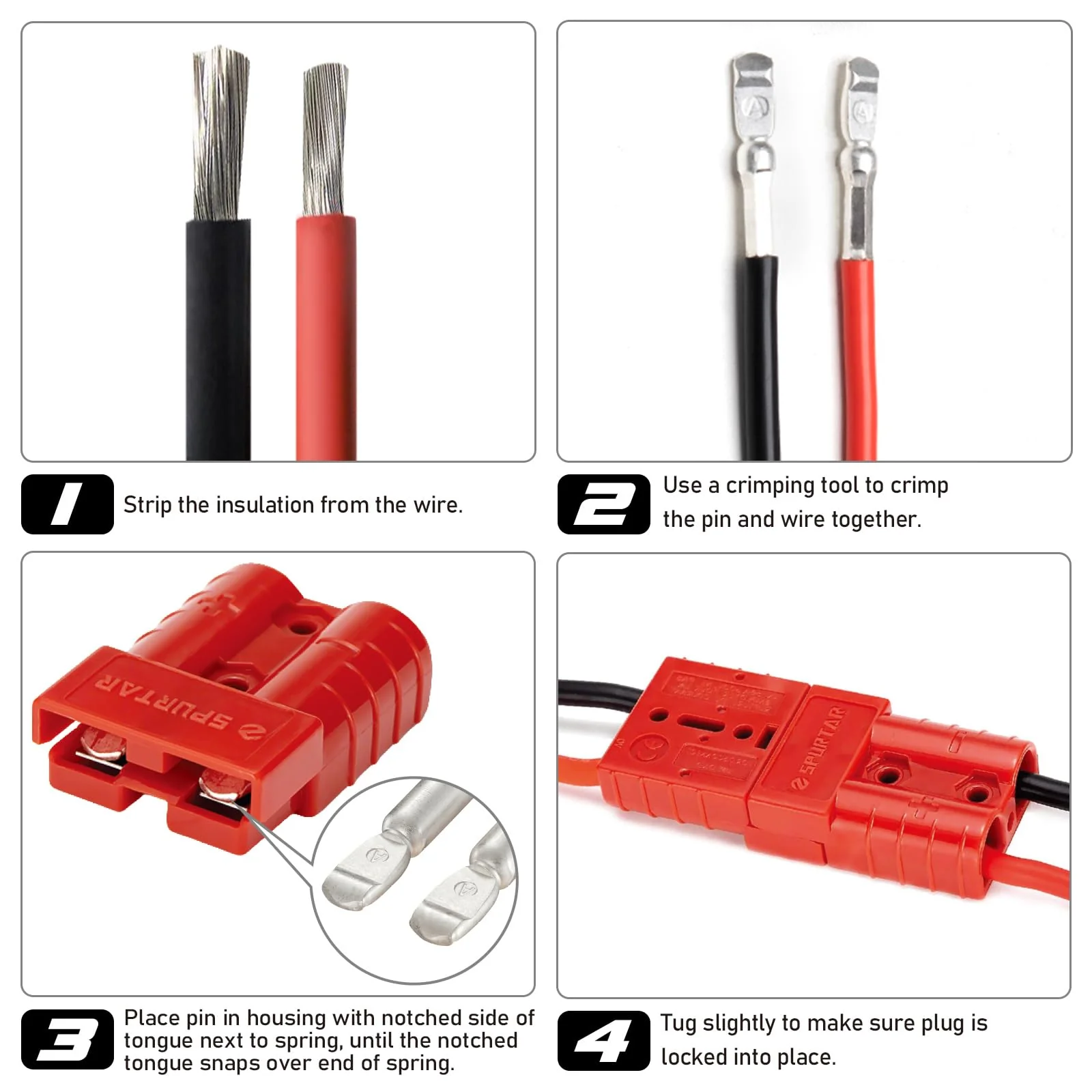 Spurtar 175A Battery Quick Connect/Disconnect, 1/0 AWG Wire Harness Plug, 12-36V Quick Connect Jumper Cables for Car ATV Lifts Motors Trailer Towing Winch, 4Pcs, Red 175A(4 Pack) - Image 9