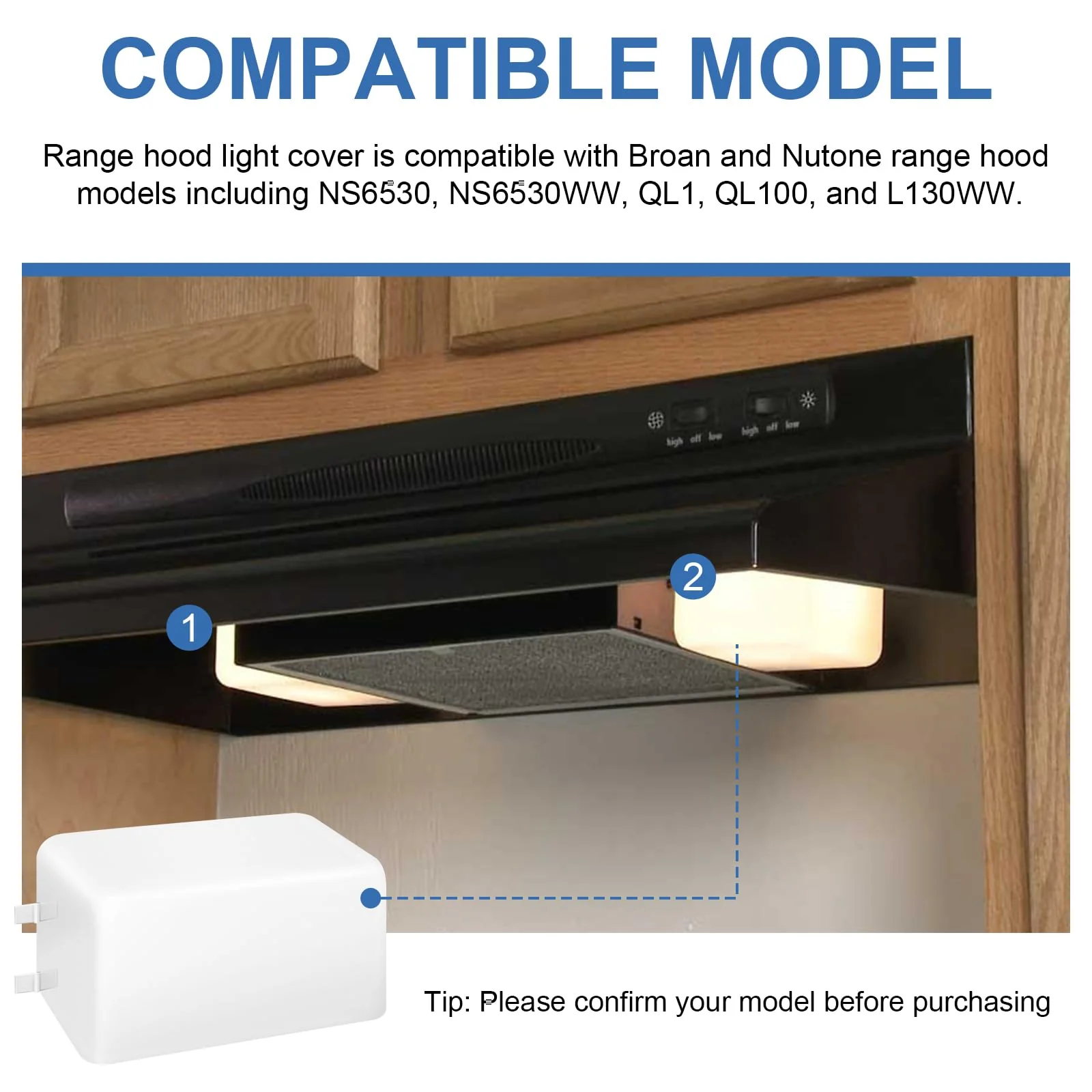 SR401650 Range Hood Light Lens Cover Replacement for Broan Nutone Model NS6530, NS6530WW, QL1, QL100 and QL130WW, Kitchen Range Hood Parts and Accessories, Pack of 2 - Image 2