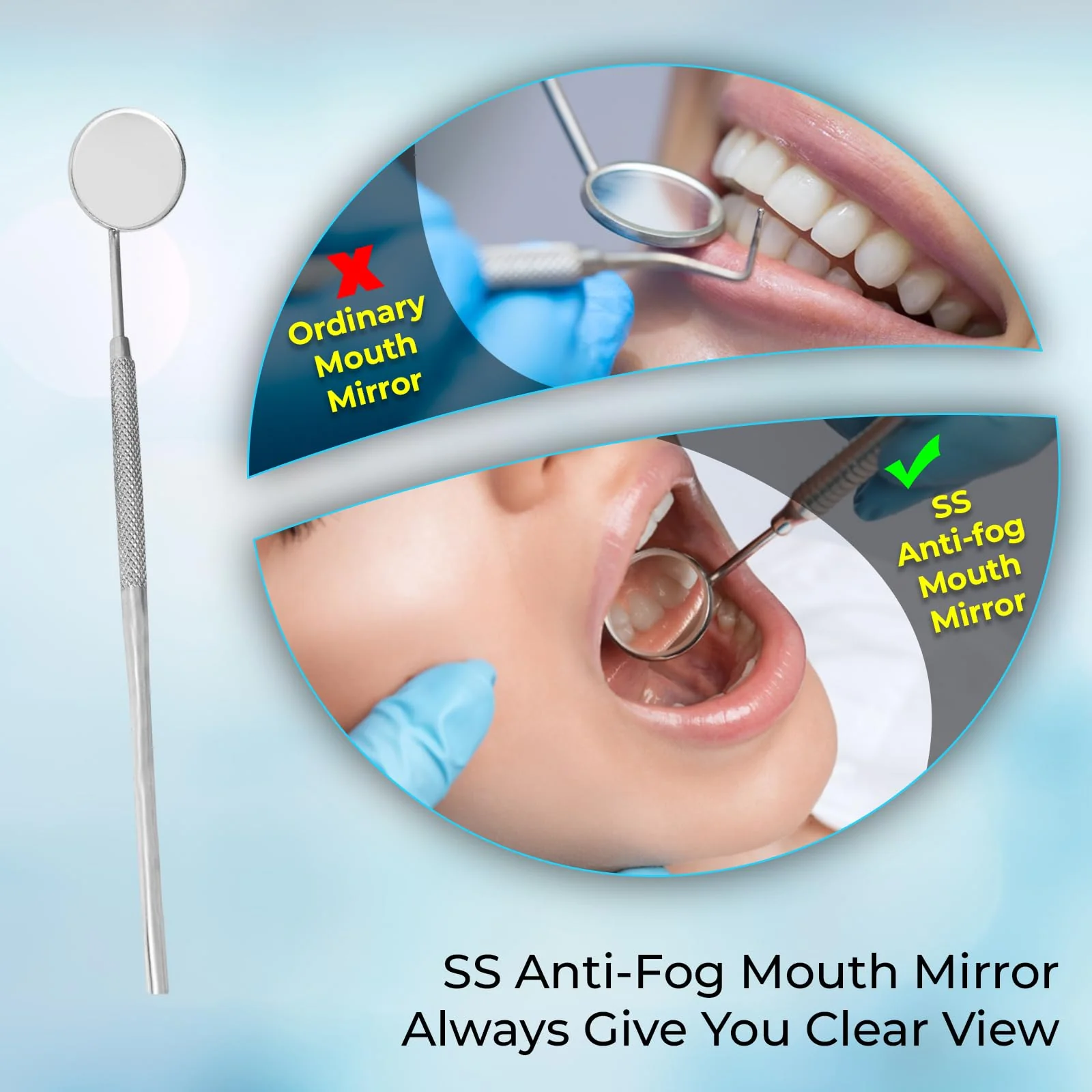 SS INSTRUMENTX Dental Mirror with Handle Dental Stainless Steel Dentist Tools for Teeth Cleaning Inspection Oral Hygiene Mouth Mirror for Daily Use CE - Image 6