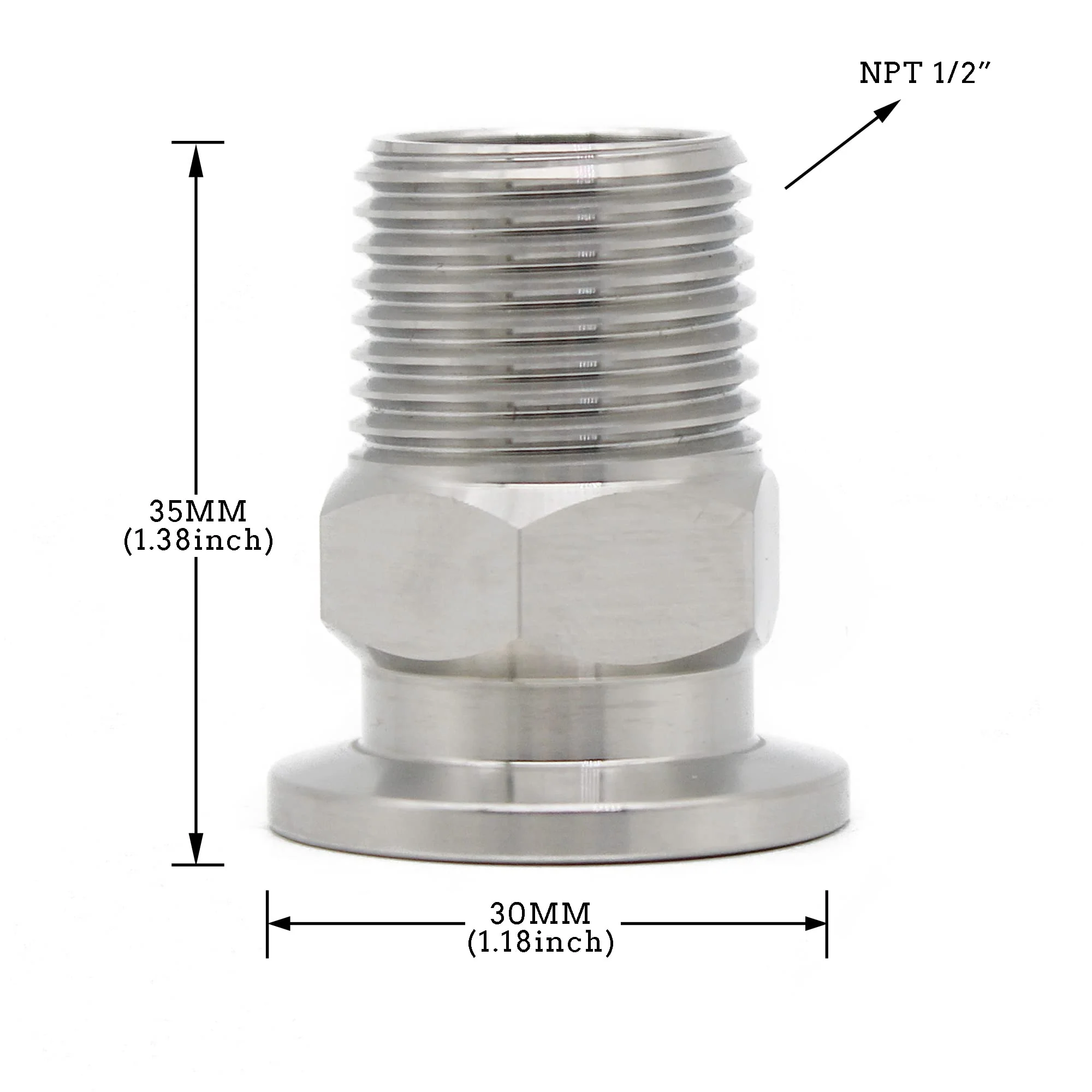 SS304 KF16 NPT Male Adaptor thread 1/2" NW16 KF Male coupling ISO-KF16 X NPT 1/2" KF16×MNPT 1/2" - Image 2