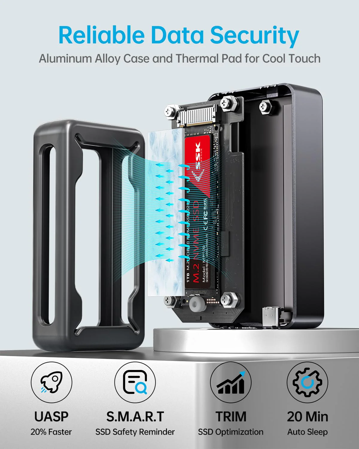 SSK M.2 SSD Enclosure 40Gbps, PCIe4 NVMe to USB4 NVMe Enclosure USB C Compatible with Thunderbolt, 2280/2260/2242/2230 SSD Case Adapter M-Key with LED Indicator Aluminum Alloy - Image 5