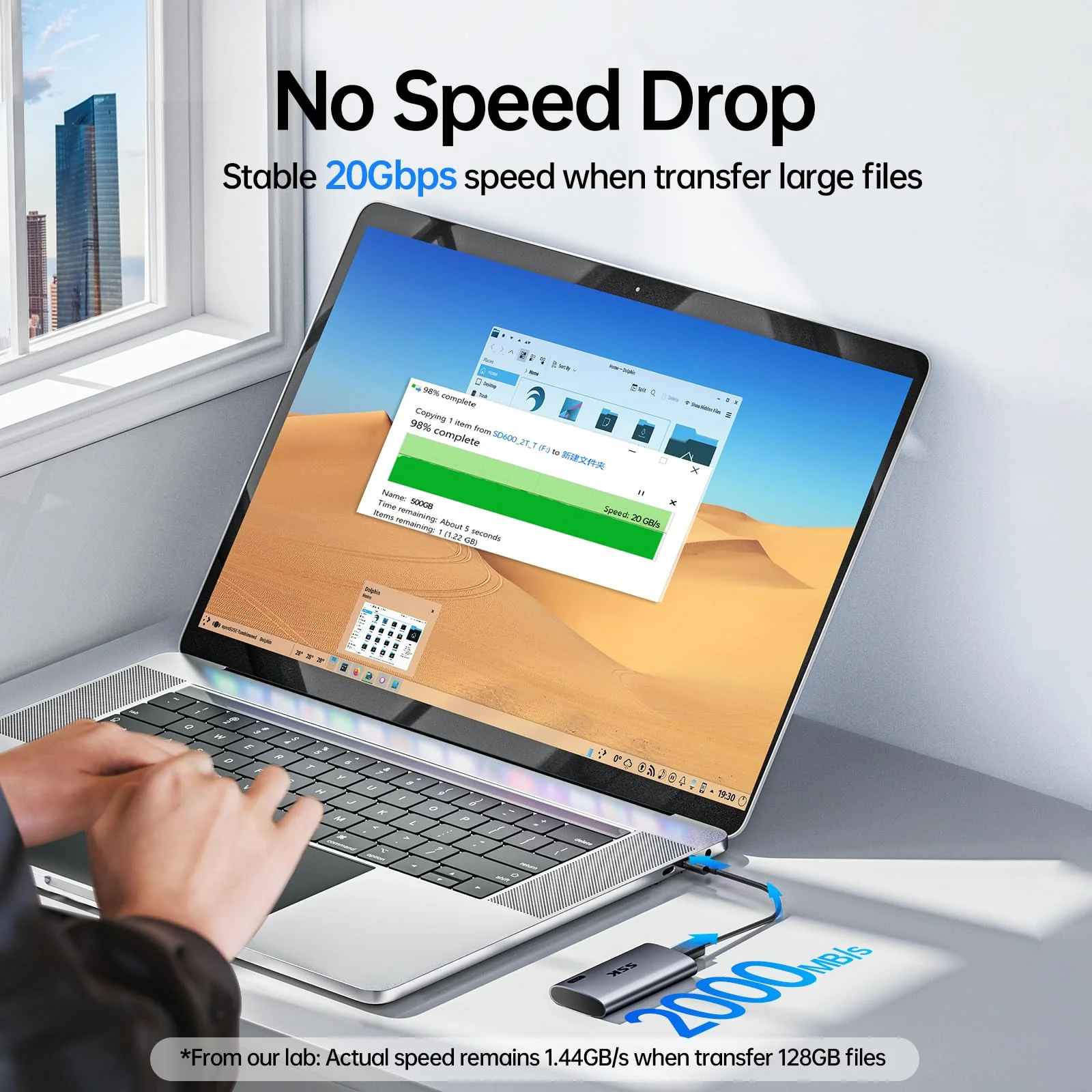 SSK Portable SSD 500GB, up to 2000MB/s External Solid State Drives, USB 3.2 Gen2X2 NVMe SSD External Hard Drive, Ultra Low Power Consumption for iPhone 15/ MacBook/Pro/OTG Phone/Laptops - Image 4