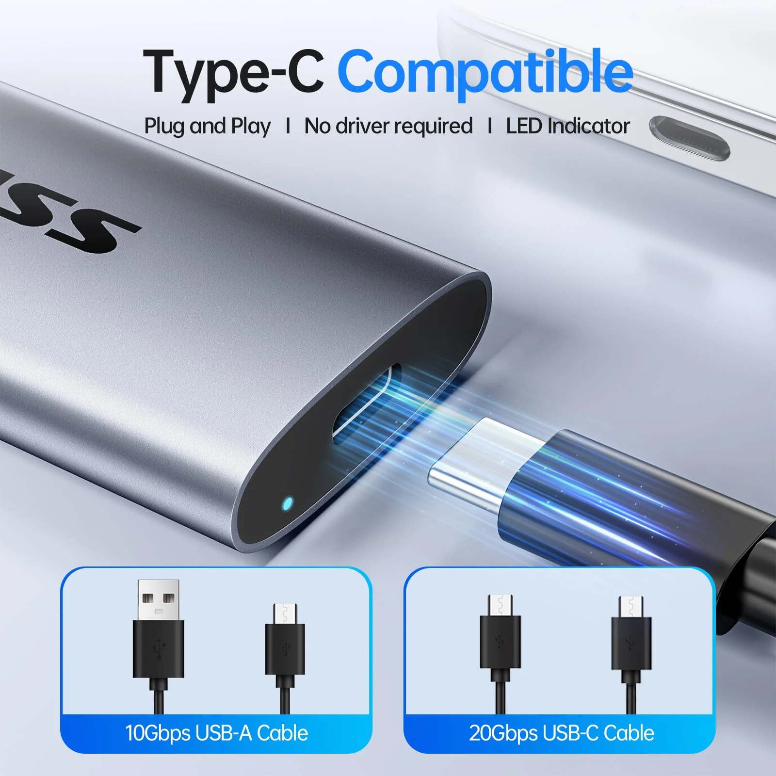 SSK Portable SSD 500GB, up to 2000MB/s External Solid State Drives, USB 3.2 Gen2X2 NVMe SSD External Hard Drive, Ultra Low Power Consumption for iPhone 15/ MacBook/Pro/OTG Phone/Laptops - Image 6