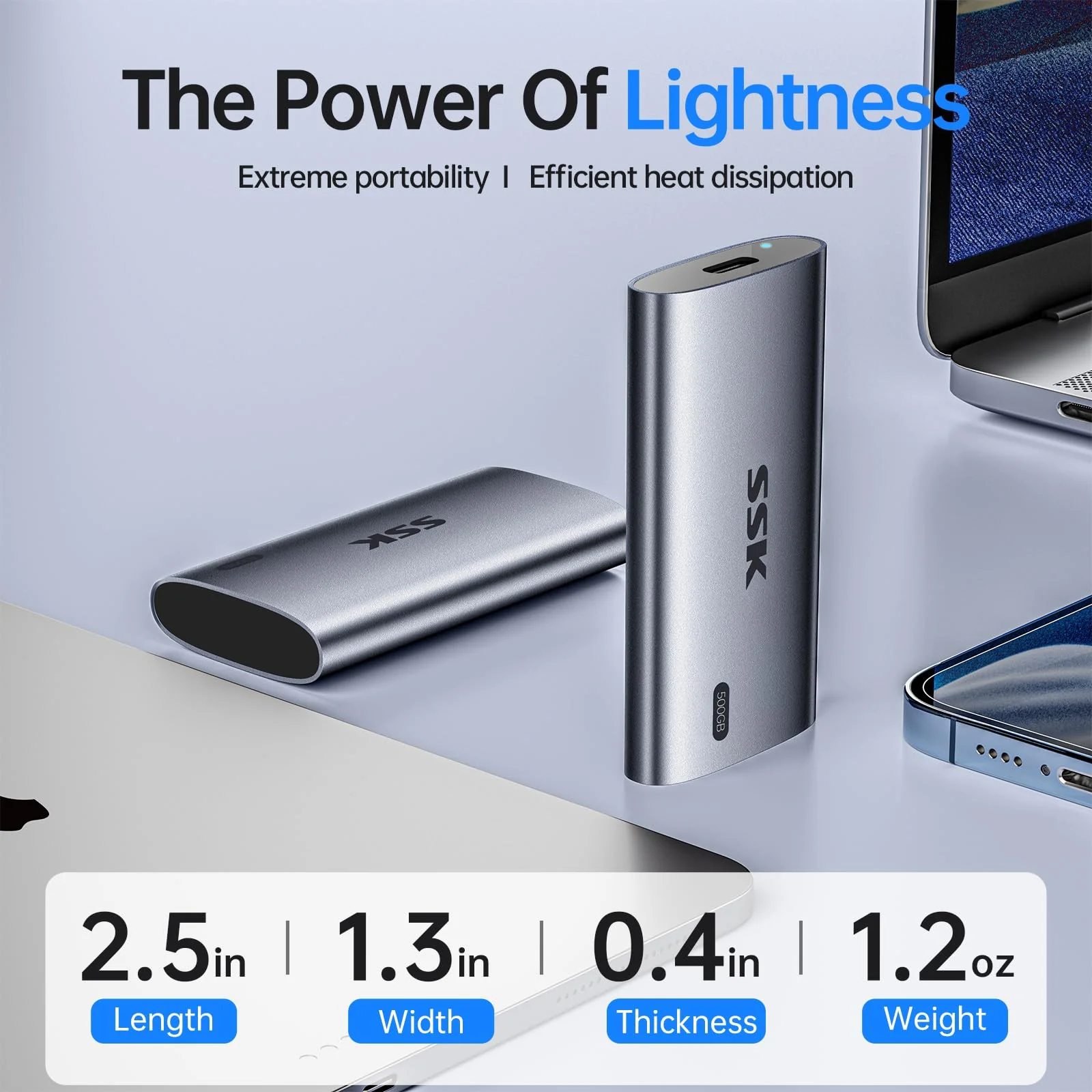 SSK Portable SSD 500GB, up to 2000MB/s External Solid State Drives, USB 3.2 Gen2X2 NVMe SSD External Hard Drive, Ultra Low Power Consumption for iPhone 15/ MacBook/Pro/OTG Phone/Laptops - Image 7