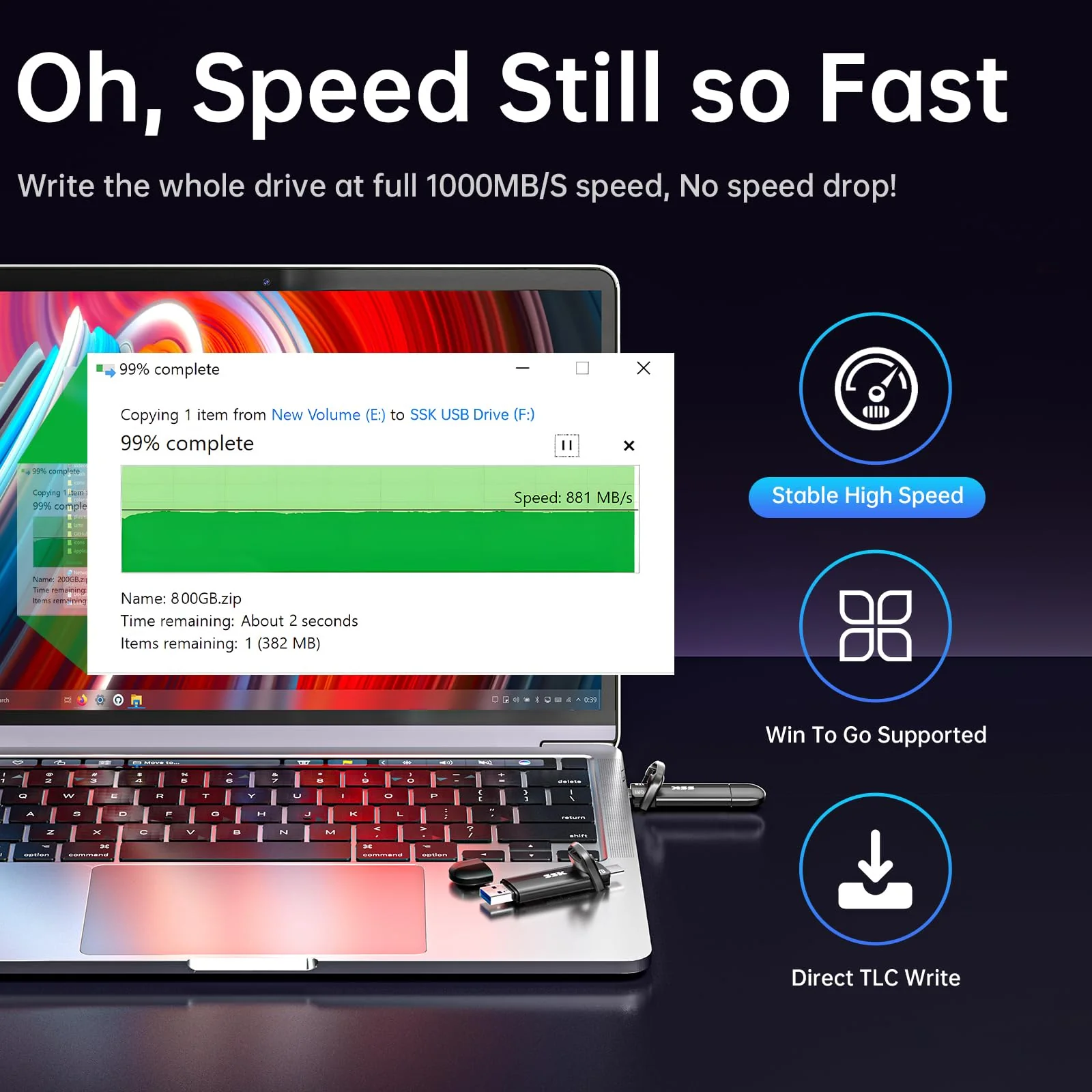 SSK USB SSD External 512GB, 1000MB/s Solid State Drives No Speed Drop, USB A + USB C 3.2 Gen 2 Portable SSD Photo Stickfor iPhone 15/Pro, Windows, Mac, Android Phones… - Image 4