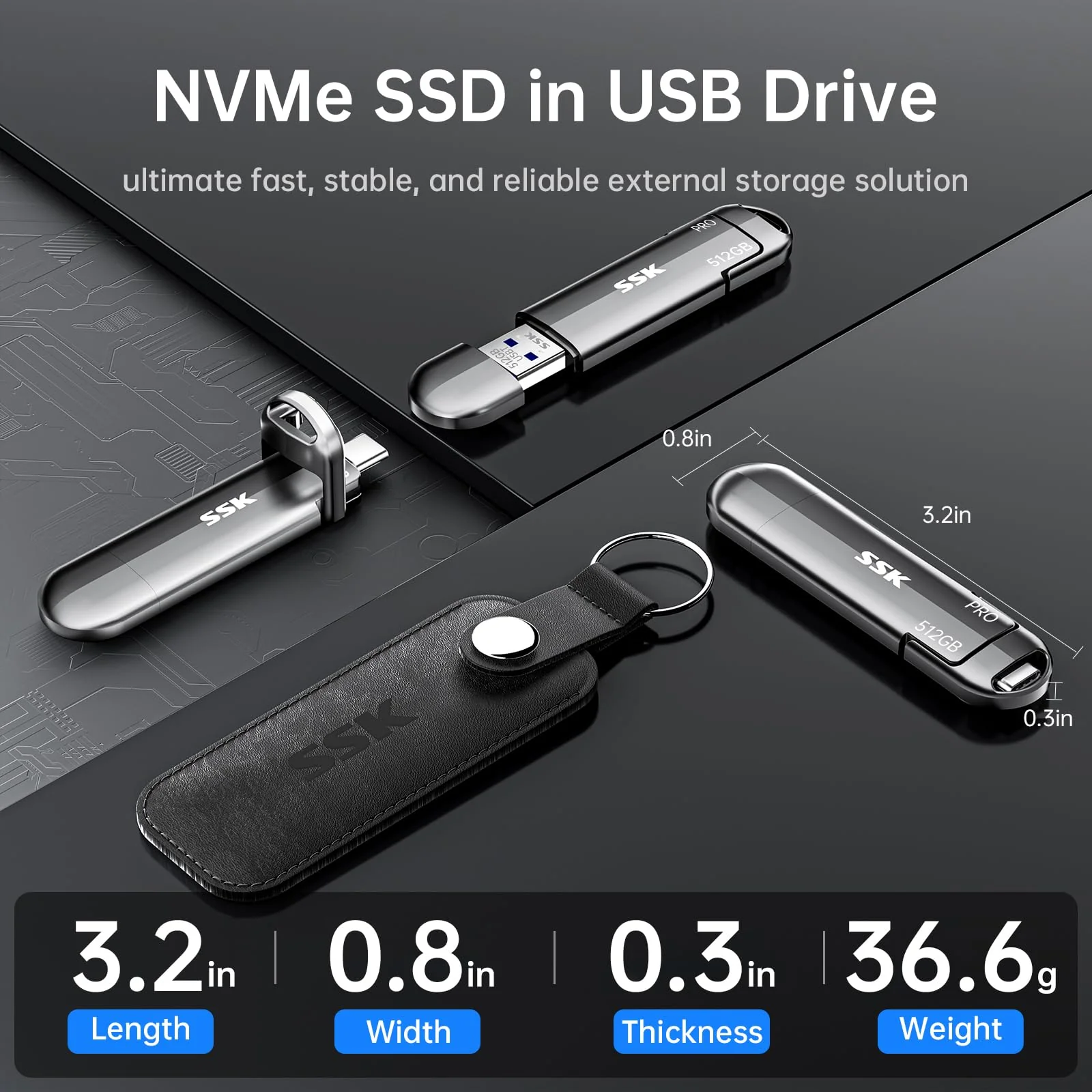 SSK USB SSD External 512GB, 1000MB/s Solid State Drives No Speed Drop, USB A + USB C 3.2 Gen 2 Portable SSD Photo Stickfor iPhone 15/Pro, Windows, Mac, Android Phones… - Image 7