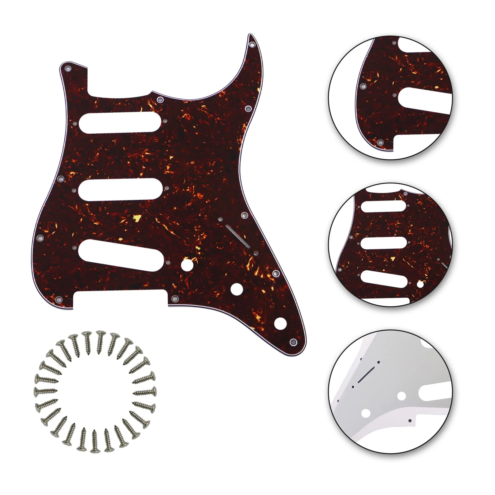 SSS 11 Hole Strat Pickguard ST Pick Guard Scratch Plate for Fender USA/Mexican Standard Stratocaster Modern Style Electric Guitar,Brown Tortoise Shell SSS aluminum foil Brown Tortoise Shell - Image 2