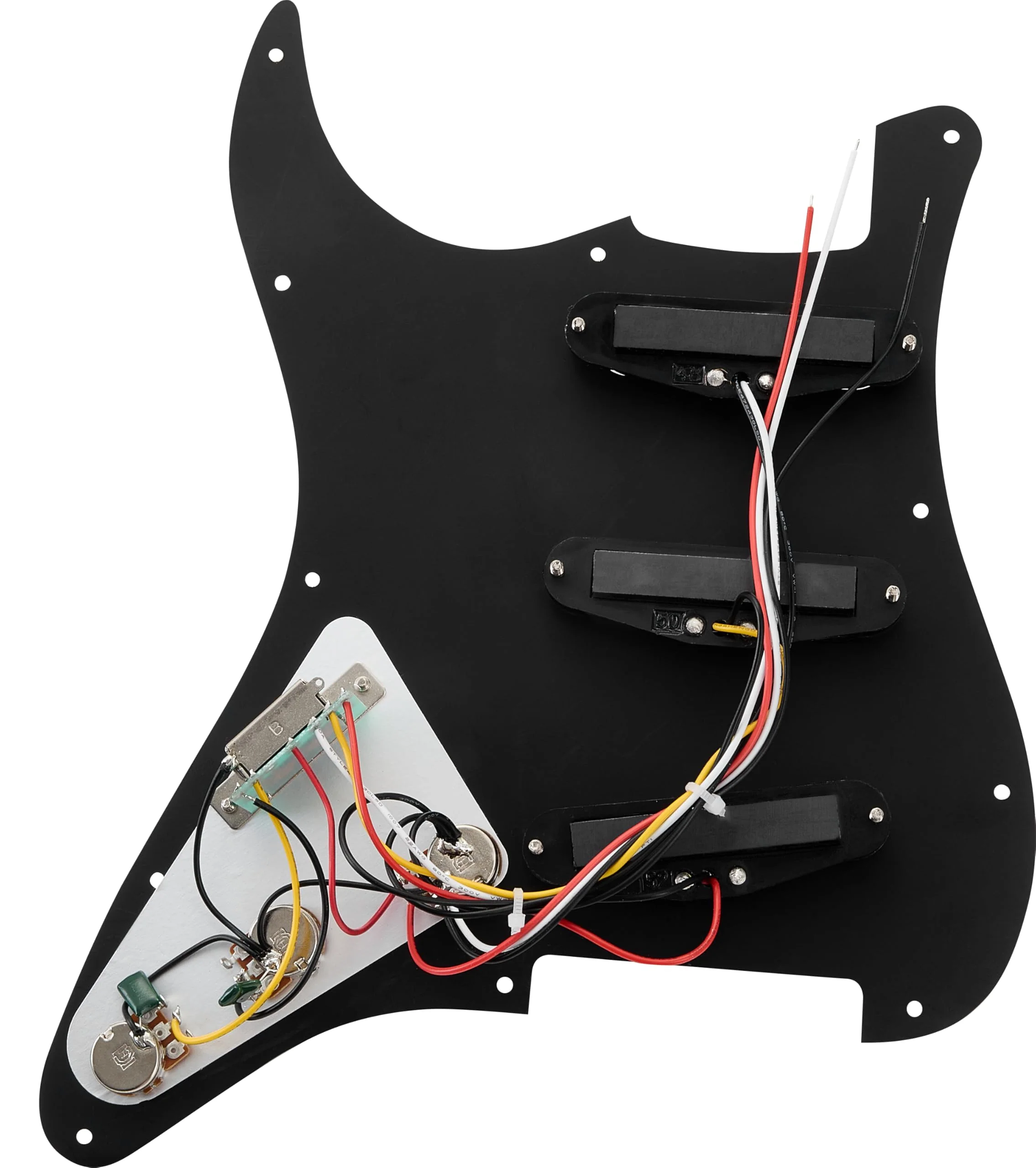 SSS Loaded Pickguard Set - Single Coil Pickups, 3-Ply Black, Easy Drop-In Replacement – Compatible with Fender Stratocaster Guitars, Black Pickguard-SSS-Black - Image 2