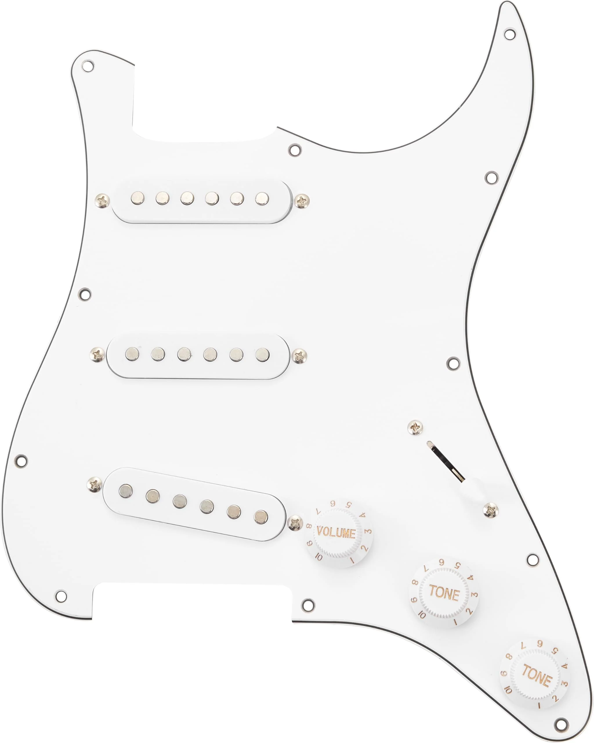 SSS Loaded Pickguard Set - Single Coil Pickups, 3-Ply White, Easy Drop-In Replacement – Compatible with Fender Stratocaster Guitars, White Pickguard-SSS-White