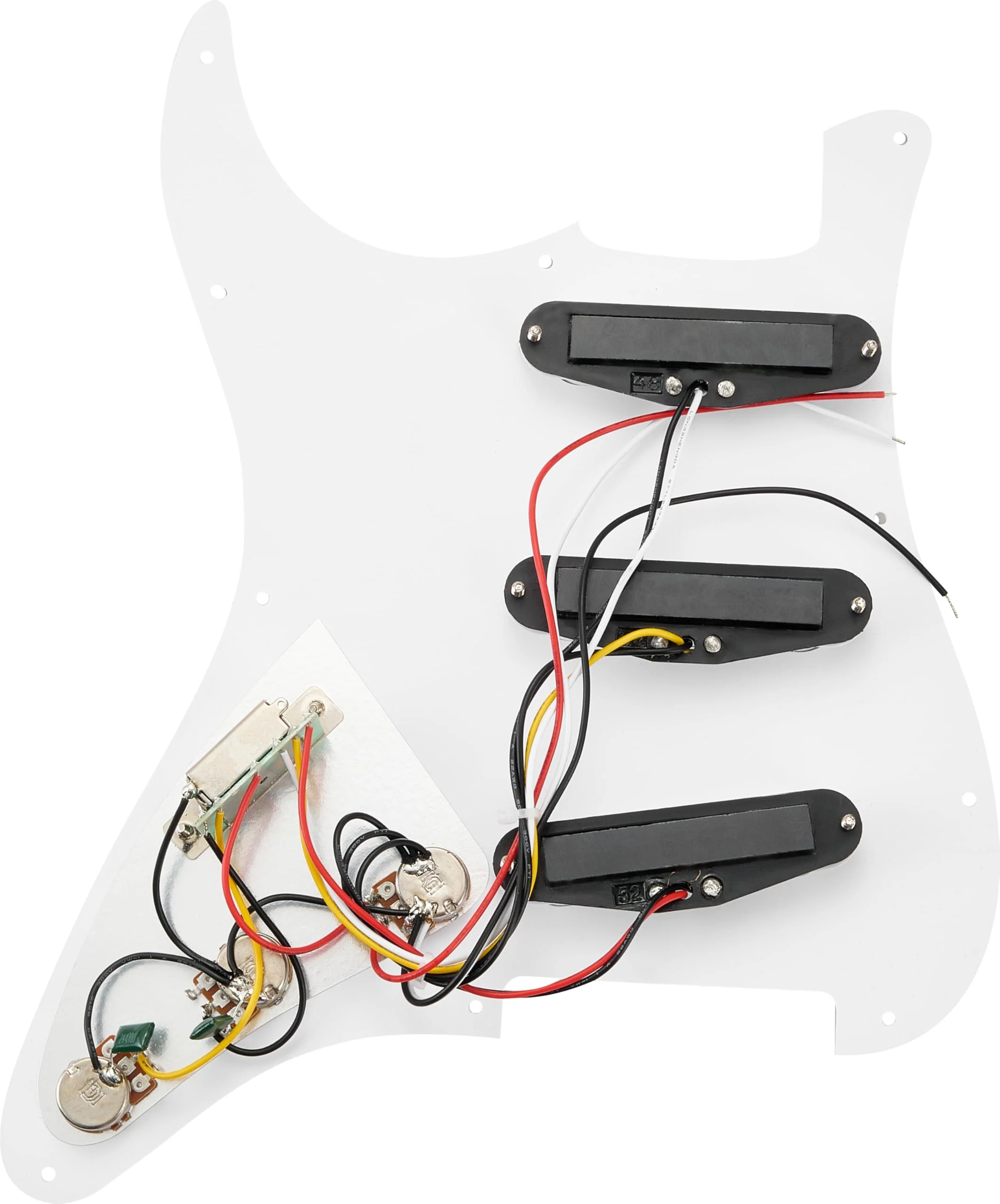 SSS Loaded Pickguard Set - Single Coil Pickups, 3-Ply White, Easy Drop-In Replacement – Compatible with Fender Stratocaster Guitars, White Pickguard-SSS-White - Image 2