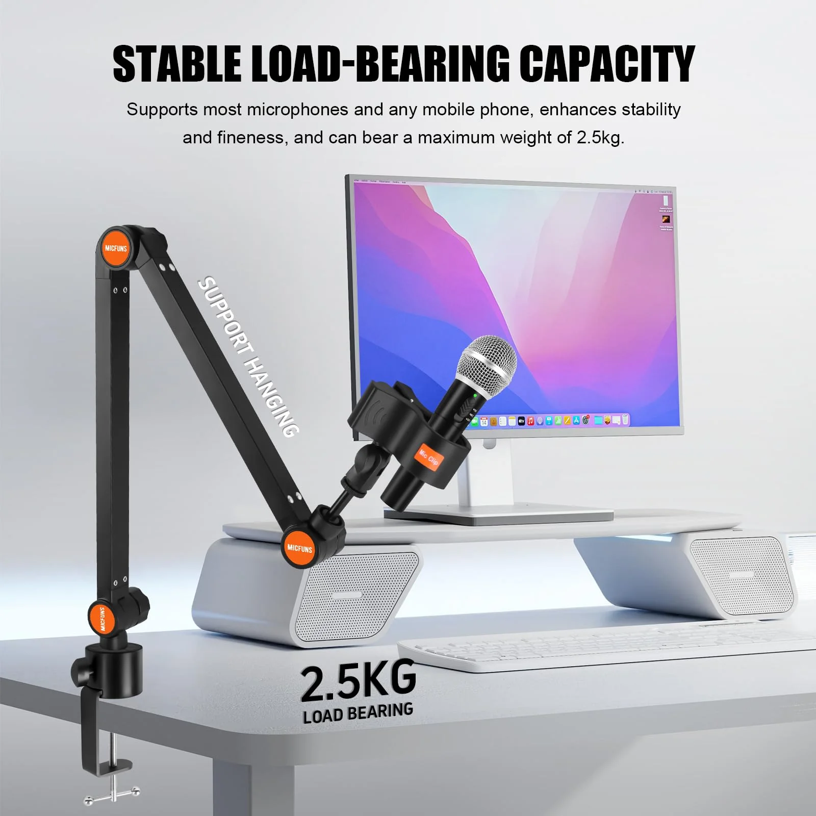 ST4 Microphone stand arm holder boom desk arm mic holder, with microphone upgraded clip, Suitable for 3kg microphone - Image 2