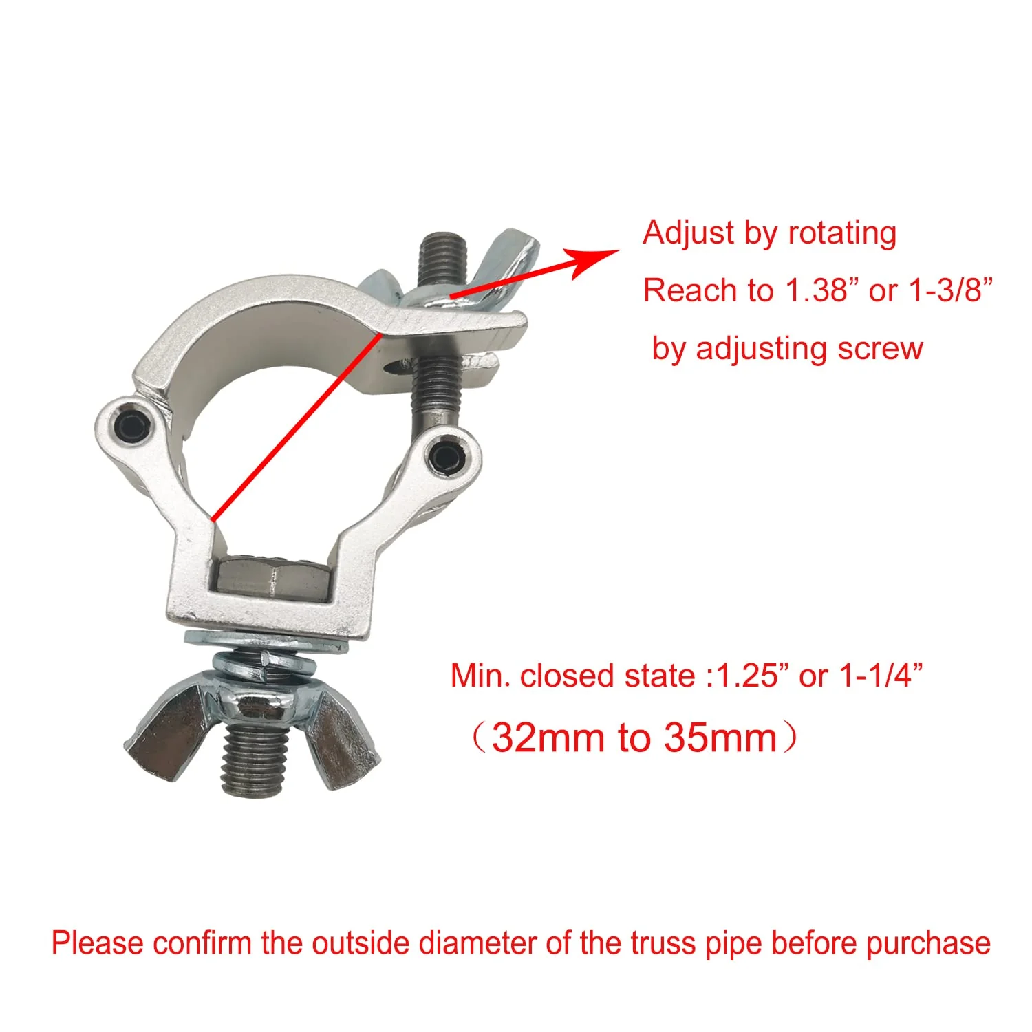 Stage Light Clamp aluminum mounting 1-1/4 to 1-3/8inch Truss Clamps Heavy Duty 165lbs Dj Lighting Clamps/Hooks Fit Pipe OD 32-35mm F24 for O Clamp LED Par Light Moving Head (4) - Image 2