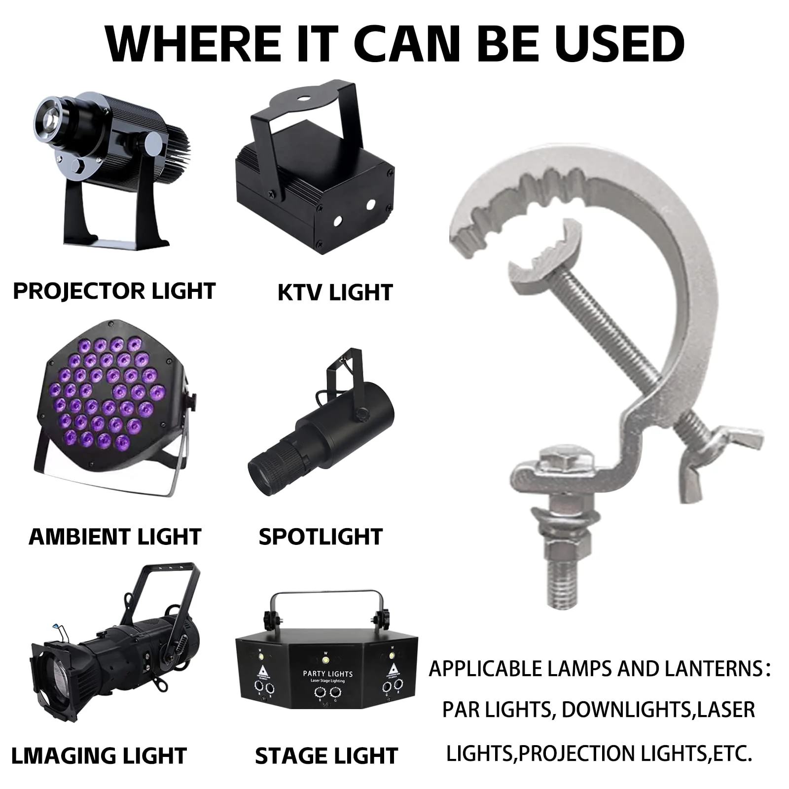 Stage Light Clamp Hook,with Anti-injury clip Aluminum Alloy Truss Clamp for DJ Lights Par Spotlight Moving Head Light Pole Mount Stage Lighting Kit Lighting Stand and Truss Package (4 Pack) - Image 6
