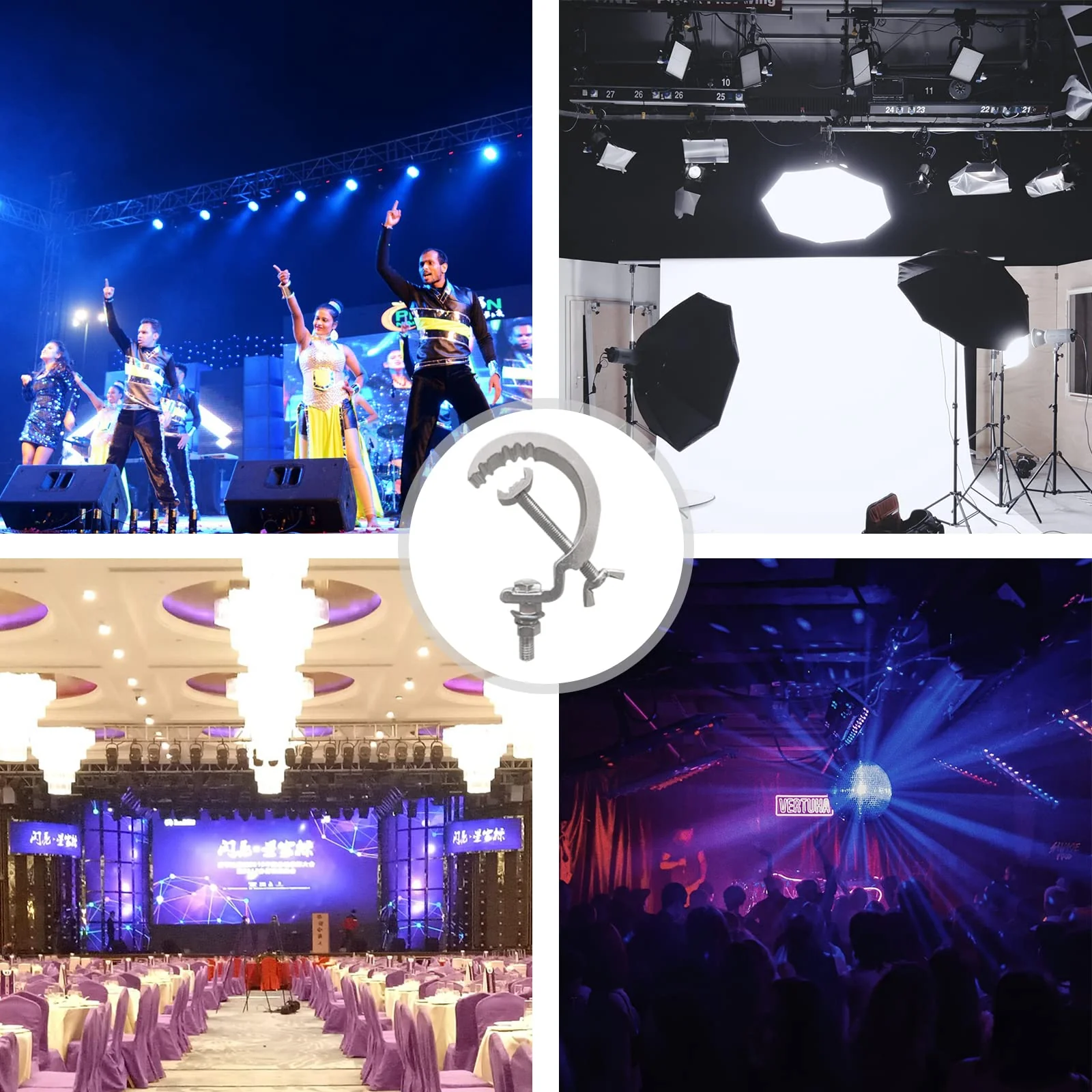 Stage Light Clamp Hook,with Anti-injury clip Aluminum Alloy Truss Clamp for DJ Lights Par Spotlight Moving Head Light Pole Mount Stage Lighting Kit Lighting Stand and Truss Package (4 Pack) - Image 7