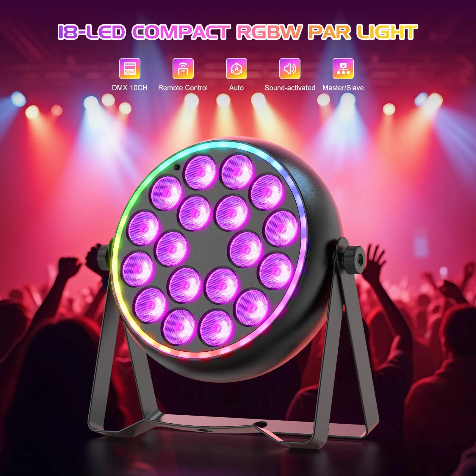 Stage Lights RGBW LED Par Lights with Halo, Mini Uplights with Jump Strobe Fade Chase Pulse Stage Effects, Sound Activated Uplighting Indoor for Events Party Wedding Church Christmas 1 Pack - Image 2