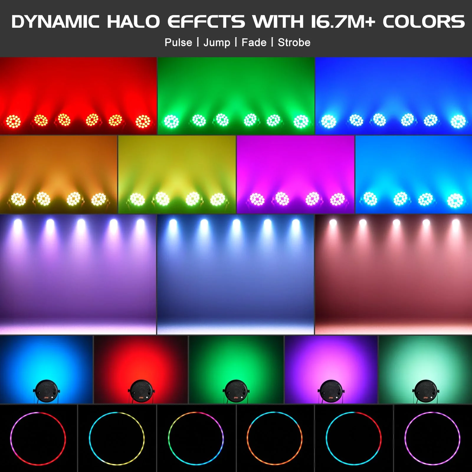 Stage Lights RGBW LED Par Lights with Halo, Mini Uplights with Jump Strobe Fade Chase Pulse Stage Effects, Sound Activated Uplighting Indoor for Events Party Wedding Church Christmas 1 Pack - Image 3