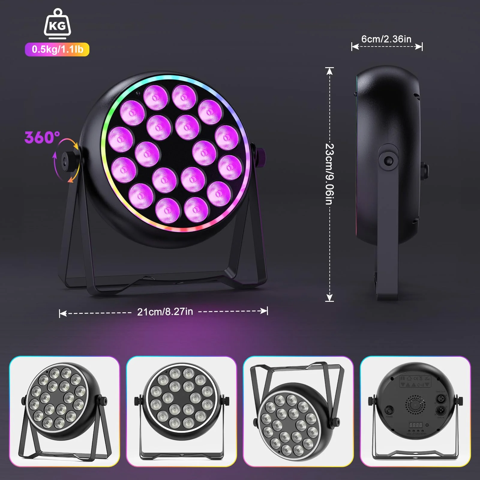 Stage Lights RGBW LED Par Lights with Halo, Mini Uplights with Jump Strobe Fade Chase Pulse Stage Effects, Sound Activated Uplighting Indoor for Events Party Wedding Church Christmas 1 Pack - Image 7