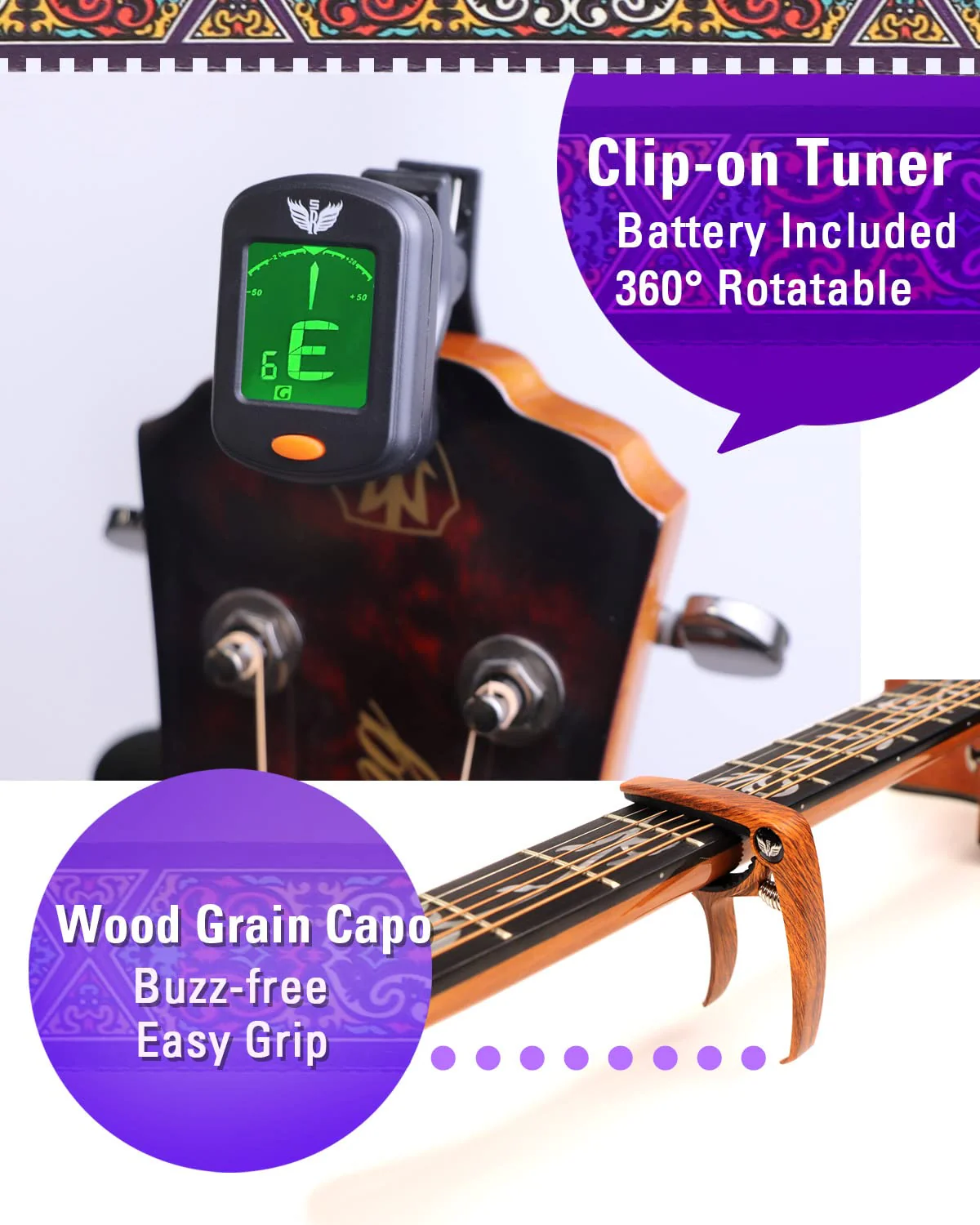 Stage Rocker Guitar Accessories Gift Box for Acoustic and Electric Guitars, 5-in-1 Essential Gift Purple - Image 6