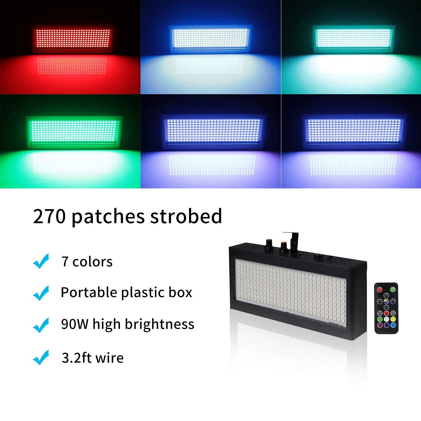Stage Strobe Light, Super Bright Flash Stage Lighting, Sound Activated and Speed Control RGB Strobe Light, Flash Party Lighting for Wedding, Xmas, Birthday, Club, DJ (270 LED) 270 LED - Image 6