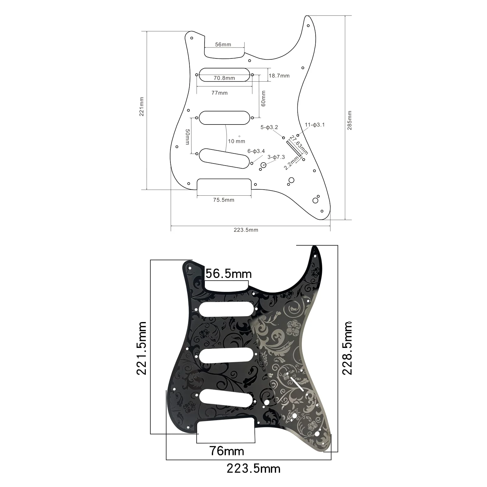 Stainless Steel Guitar Pick guard 11 holes SSS Single Coil Mounting Screws 9/32''Potentiometer Metal Electric Guitar Pickguard Compatible with Stratocaster Strat ST Style Guitar(Black) SSS-7mm Black - Image 6