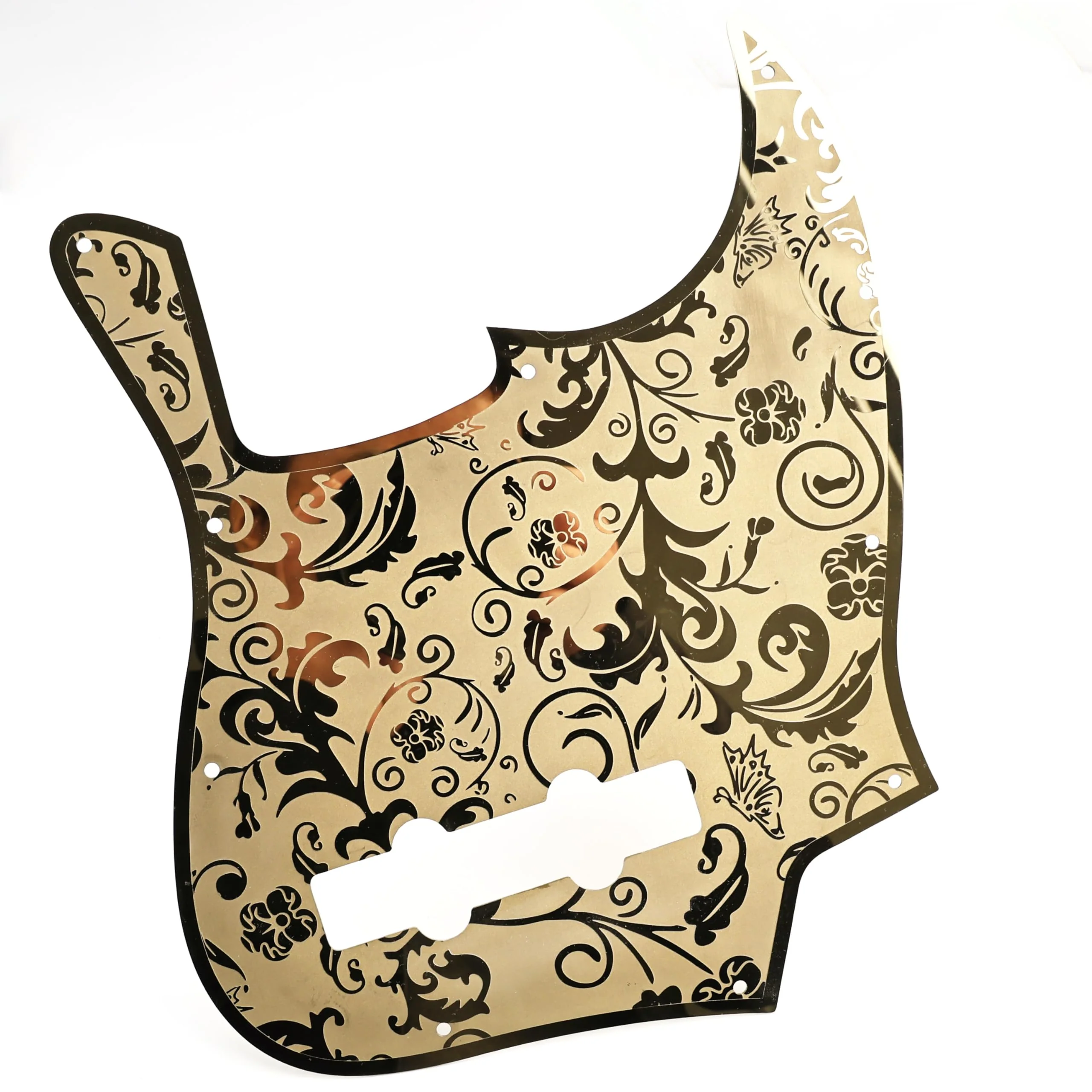 Stainless Steel J Bass Pick Guard Scratch Plate 10 Hole Engraved Metal Bass Pickguard with Mounting Screws Compatible with USA/Mexican Standard FD Jazz 4-String Bass Parts(Gold) Gold - Image 2