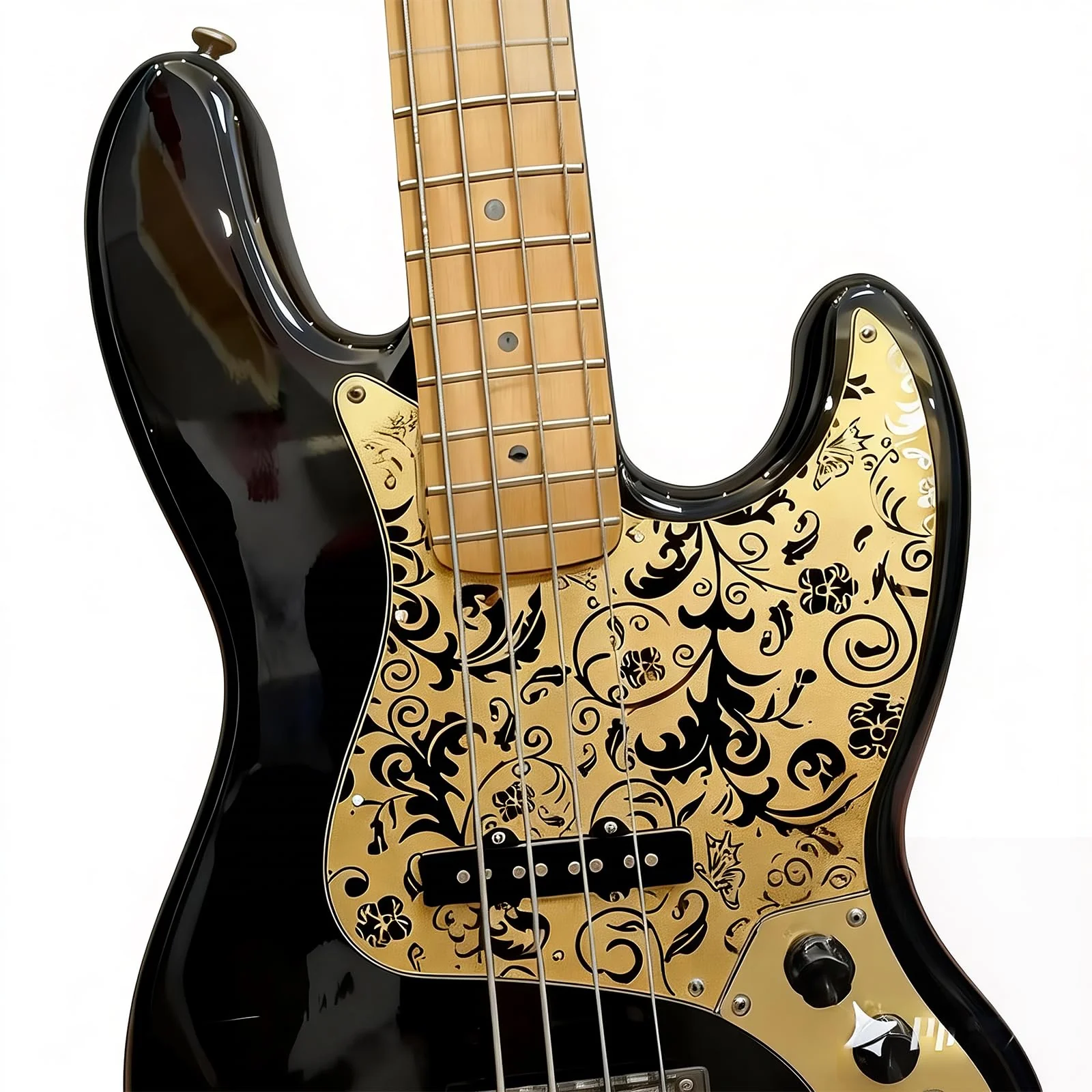 Stainless Steel J Bass Pick Guard Scratch Plate 10 Hole Engraved Metal Bass Pickguard with Mounting Screws Compatible with USA/Mexican Standard FD Jazz 4-String Bass Parts(Gold) Gold - Image 4