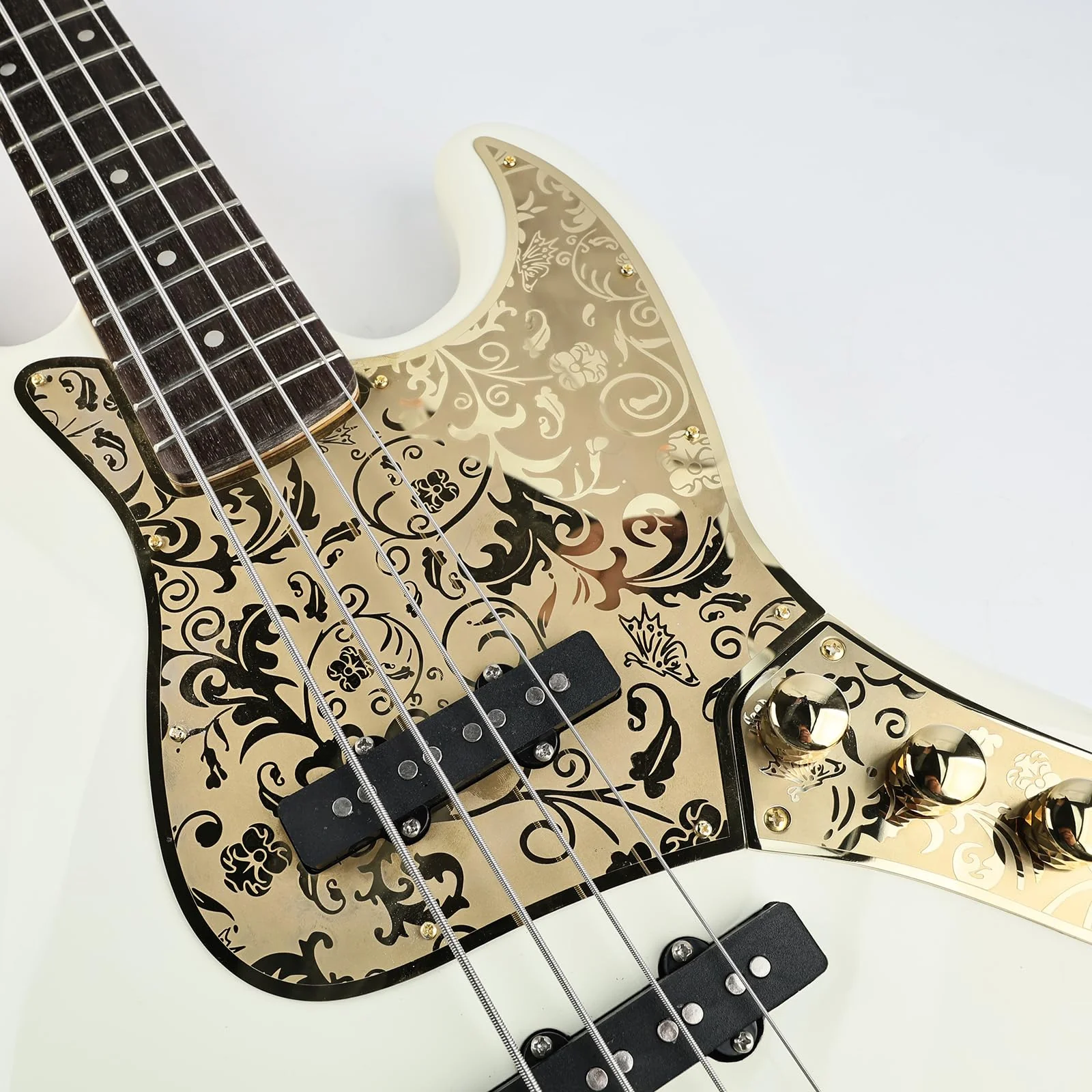Stainless Steel J Bass Pick Guard Scratch Plate 10 Hole Engraved Metal Bass Pickguard with Mounting Screws Compatible with USA/Mexican Standard FD Jazz 4-String Bass Parts(Gold) Gold - Image 5