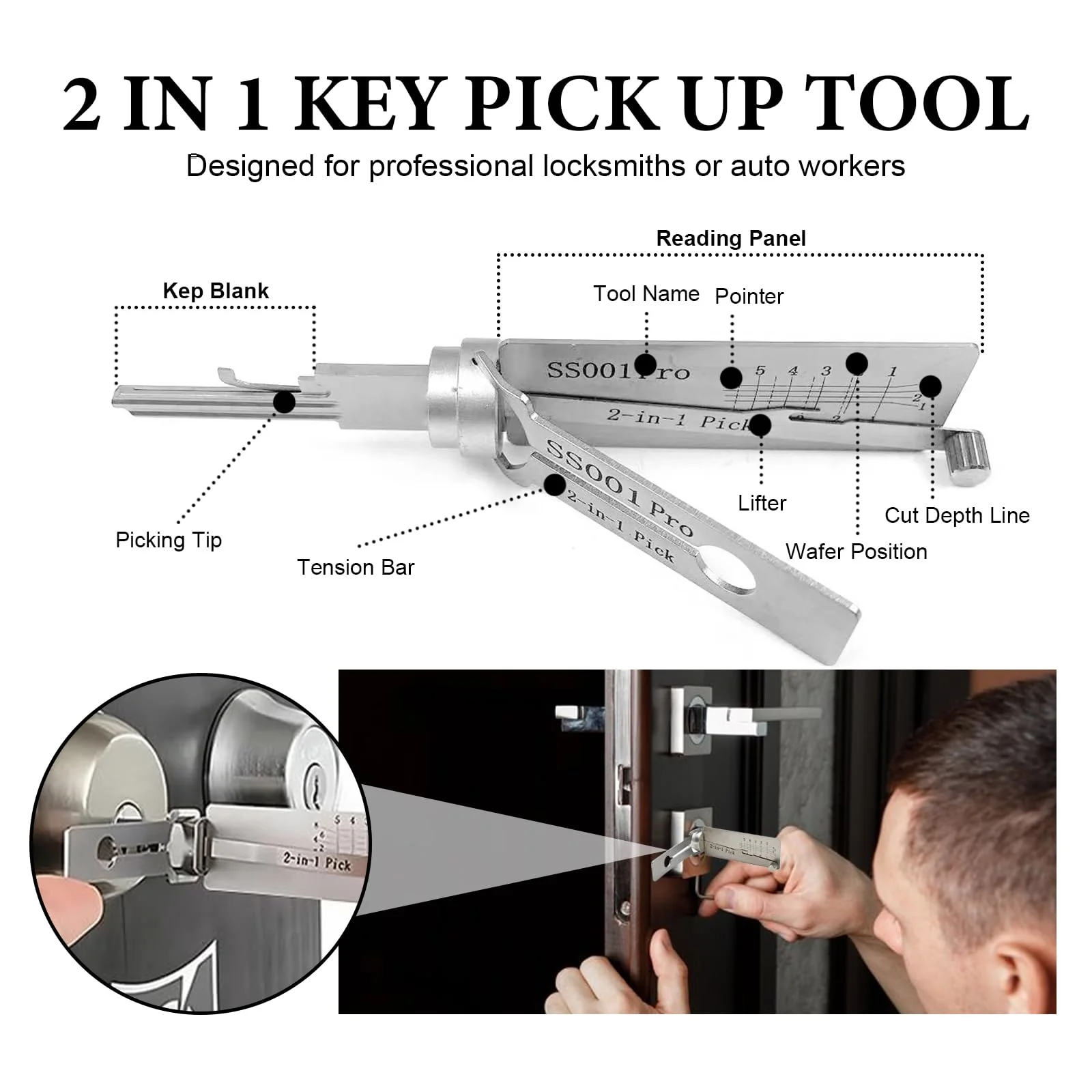 Stainless Steel Key Decoder, Decoder Key, Key Decoder Made of Stainless Steel, Key Decoder with 1 Storage Bag, for Door Lock, Bedroom Lock, Key Decoder KW5 - Image 2