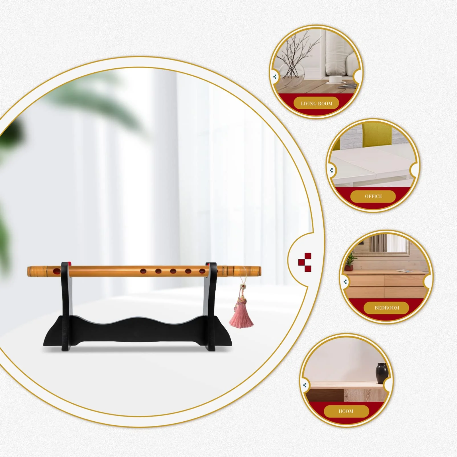 Stand Desktop Stand Flute Display Stand Flute Display Holder Display Stand Flute Storage Rack Felt Padded Holder Flute Stand Black 37x16.5cm - Image 9