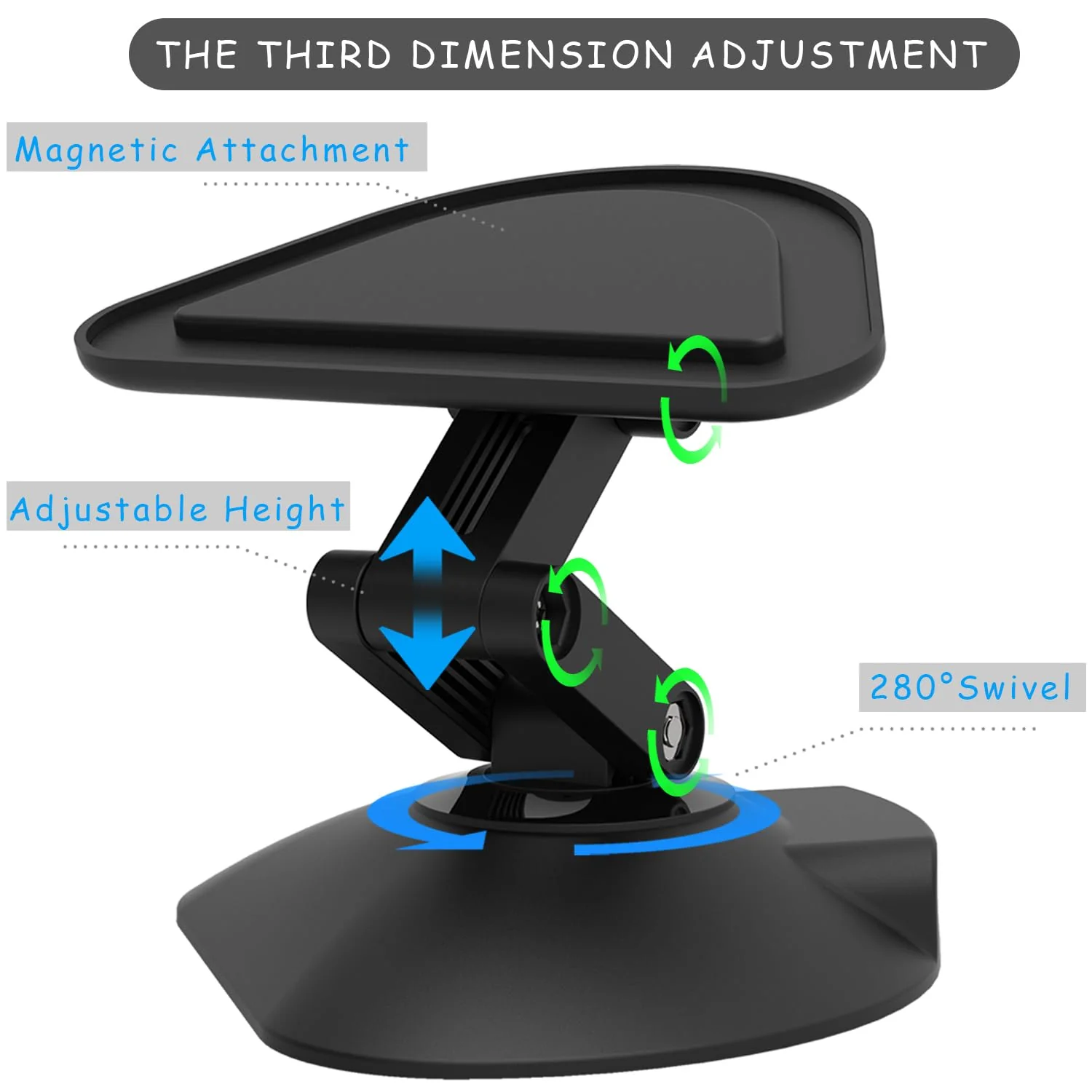 Stand for Echo Show 5 (3rd), Adjustable Height Tilt + Swivel Stand with Strong Magnetic, Rotates Side to Side, Compatible with Cell Phones & Show 5 (3/2/1 Gen) (Black) - Image 2