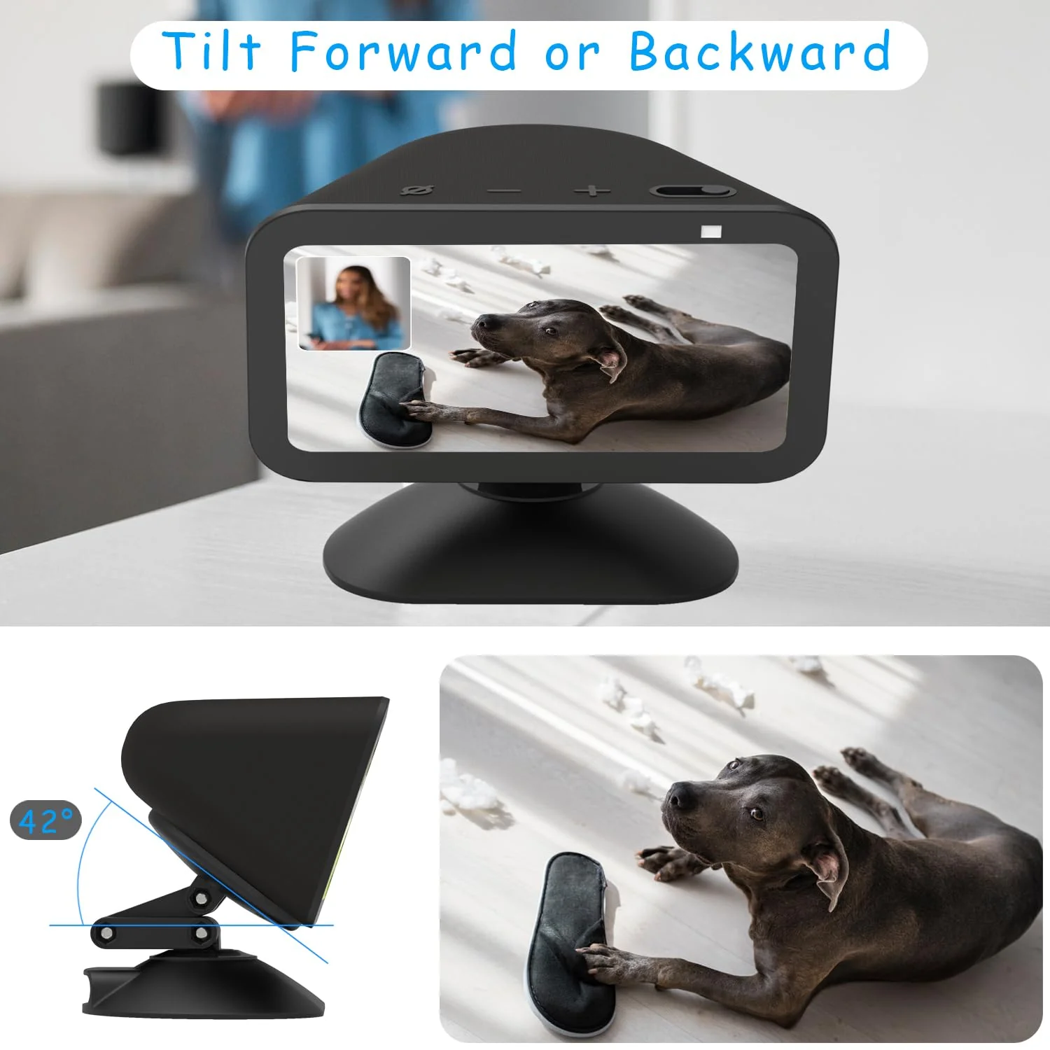 Stand for Echo Show 5 (3rd), Adjustable Height Tilt + Swivel Stand with Strong Magnetic, Rotates Side to Side, Compatible with Cell Phones & Show 5 (3/2/1 Gen) (Black) - Image 5