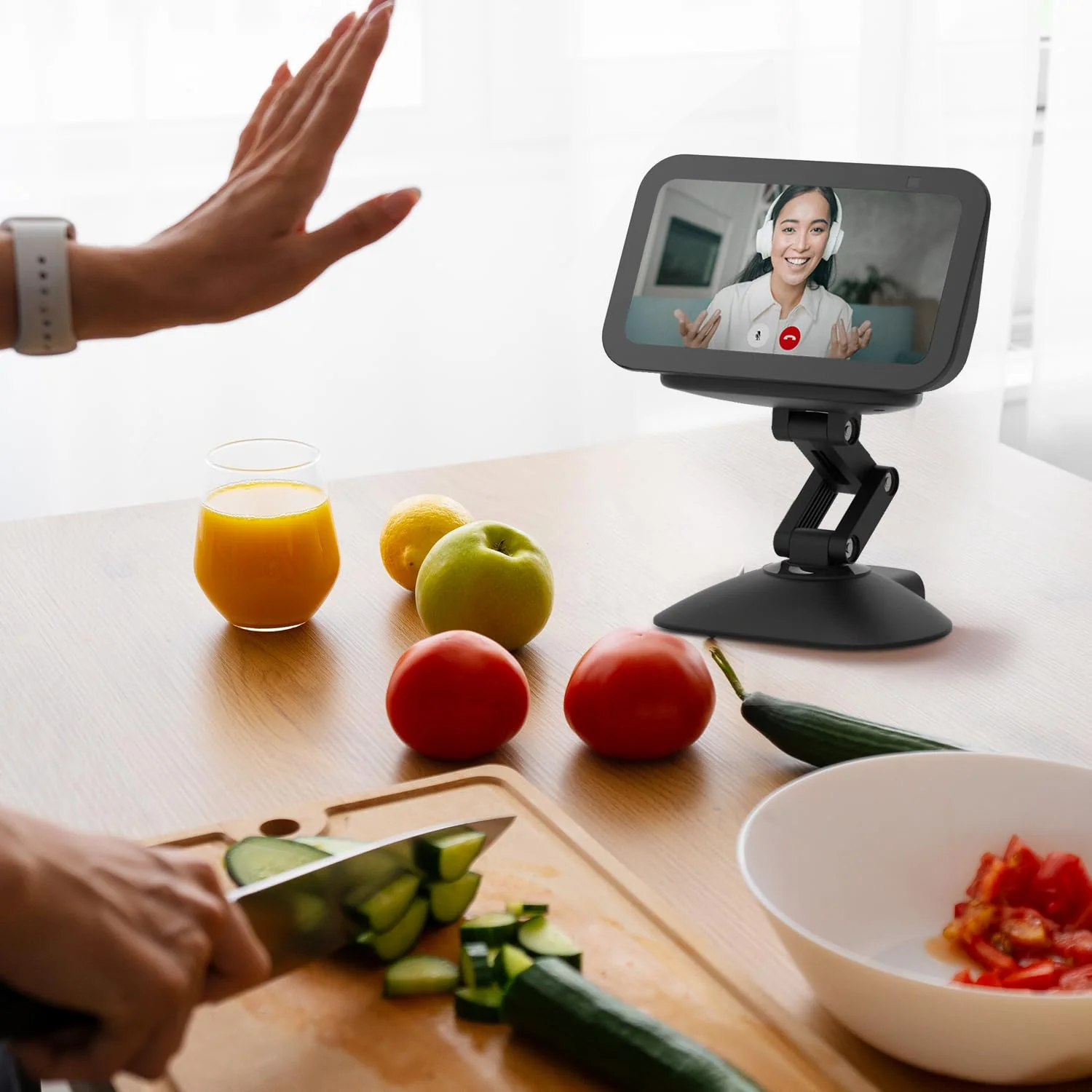 Stand for Echo Show 5 (3rd), Adjustable Height Tilt + Swivel Stand with Strong Magnetic, Rotates Side to Side, Compatible with Cell Phones & Show 5 (3/2/1 Gen) (Black) - Image 7