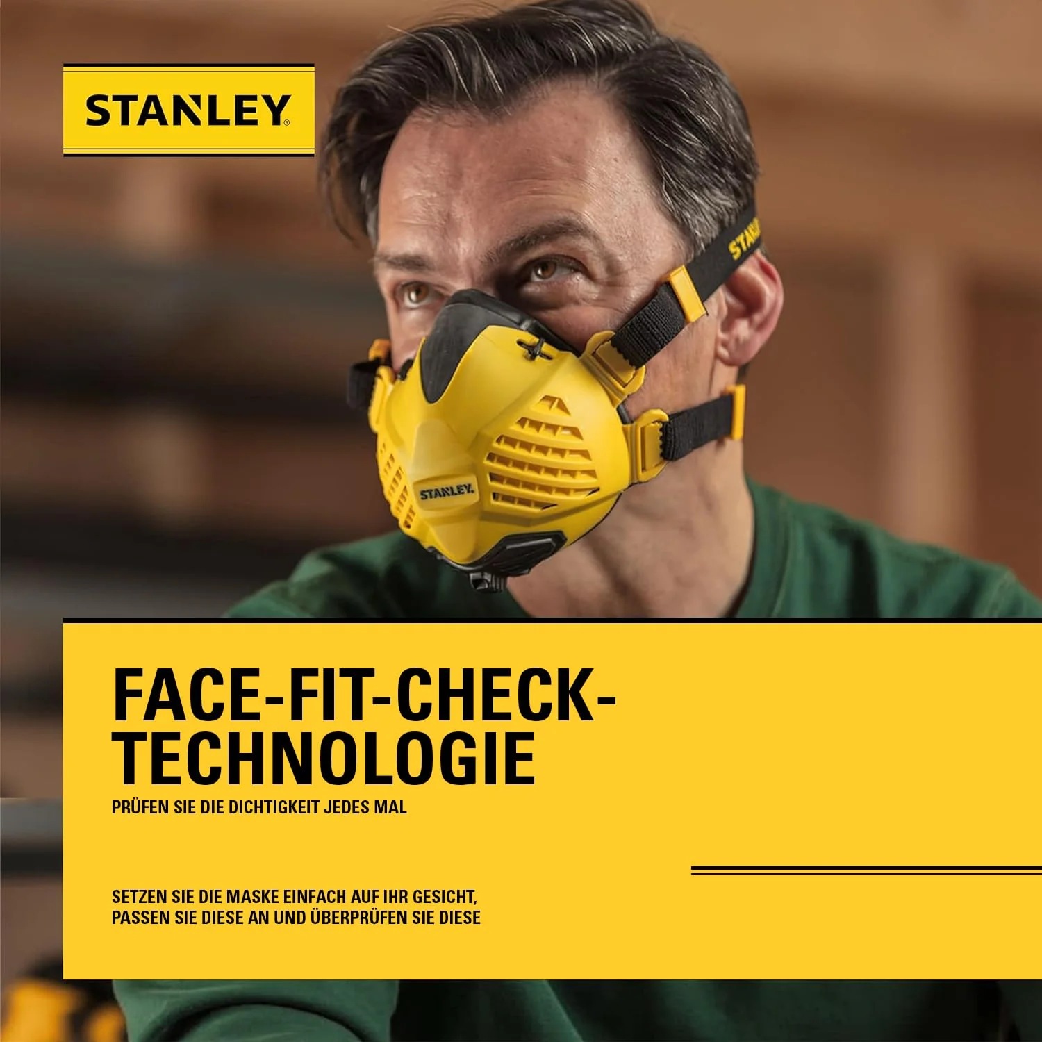 Stanley P3 Respirator Mask, Reusable Dust Mask with Face-Fit-Check Technology and Integrated 99.99% P3 Filters. Protective Mask, Breathing Mask, Fine Dust Mask, P3 Mask, Sanding Mask M/L - 133 mm - 158.5 mm - Image 2