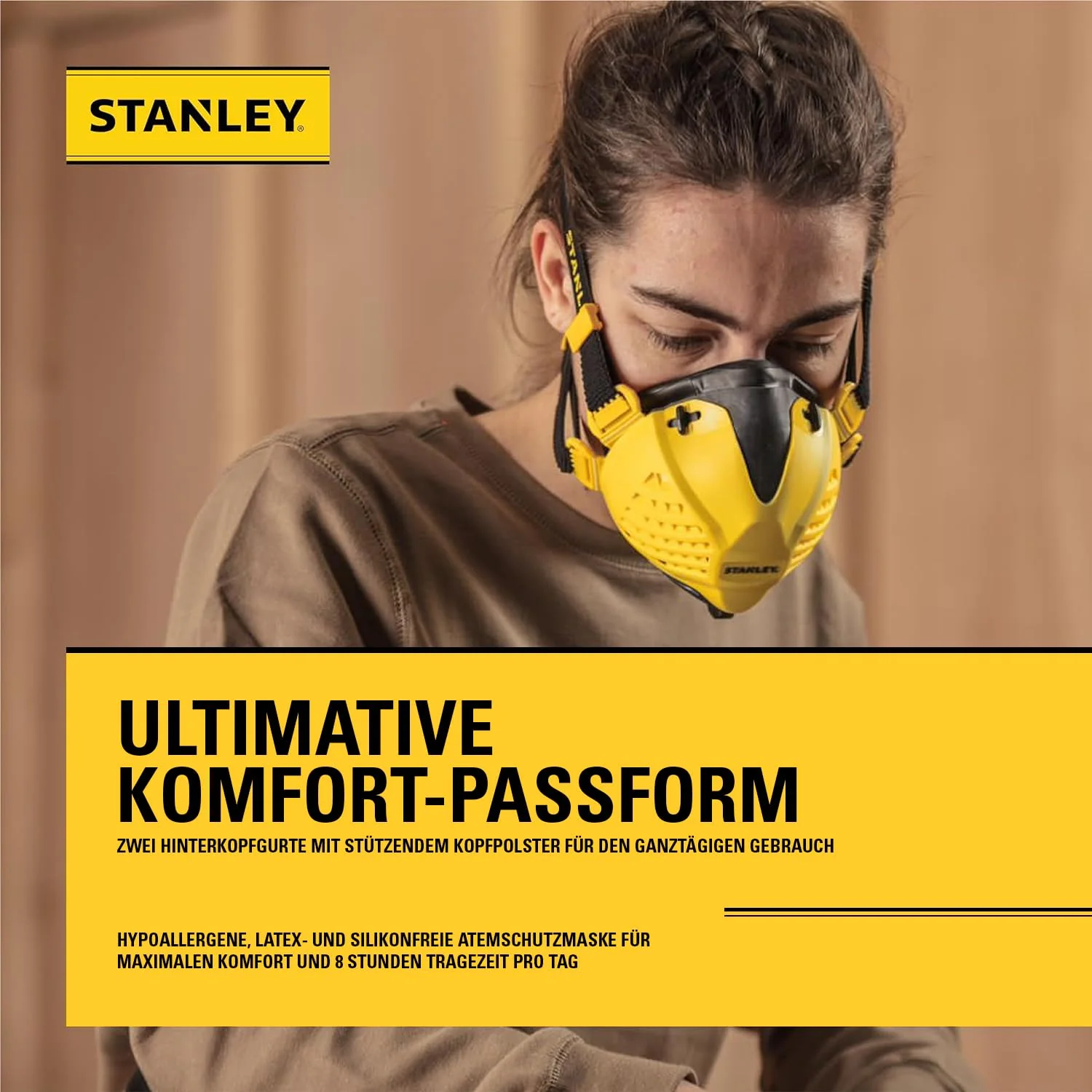 Stanley P3 Respirator Mask, Reusable Dust Mask with Face-Fit-Check Technology and Integrated 99.99% P3 Filters. Protective Mask, Breathing Mask, Fine Dust Mask, P3 Mask, Sanding Mask M/L - 133 mm - 158.5 mm - Image 3