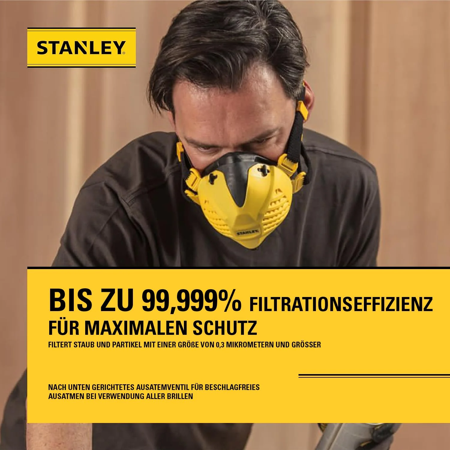 Stanley P3 Respirator Mask, Reusable Dust Mask with Face-Fit-Check Technology and Integrated 99.99% P3 Filters. Protective Mask, Breathing Mask, Fine Dust Mask, P3 Mask, Sanding Mask M/L - 133 mm - 158.5 mm - Image 4