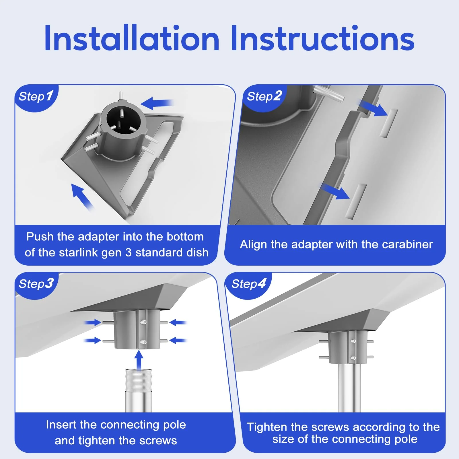Starlink Gen 3 Pipe Adapter, Starlink Gen 3 Mount, Upgraded Thickened Starlink Pole Mount Adapter Kit for Starlink Gen 3 Standard Dish, Easy Installation Starlink Mounting Kit for Starlink Gen3 Gray - Image 7