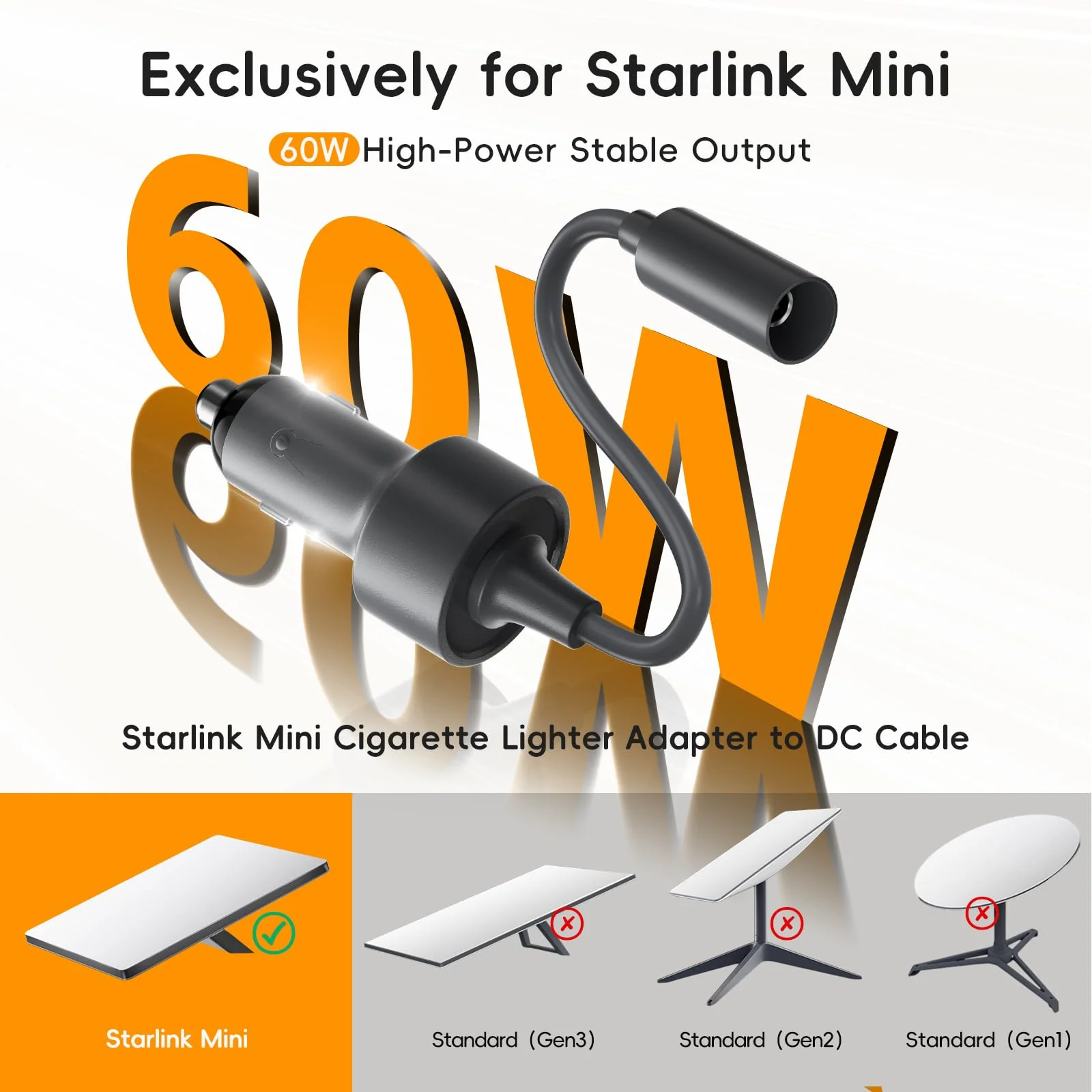 Starlink Mini Car Adapter with 16.4FT/5M DC Power Cable,12V to 24V DC Step Up Converter Boost Adapters, 60W Car Cigarette Lighter Adapter Supports 16 AWG 30M Starlink Cable for Trailer Cars/RVs/Ship - Image 2